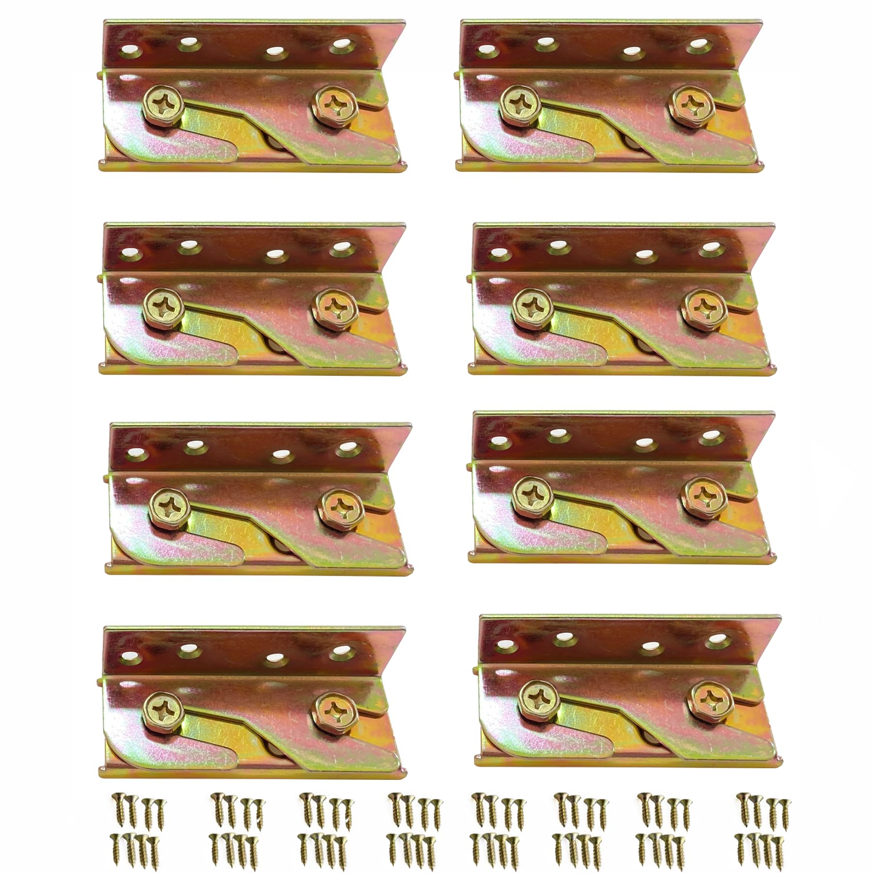 8-Pack No-Mortise Bed Rail Brackets - Heavy Duty Bed Frame Connectors with Screws for Headboard & Footboard Installation - Perfect for Bedroom Furniture Assembly and DIY Bed Frame Projects