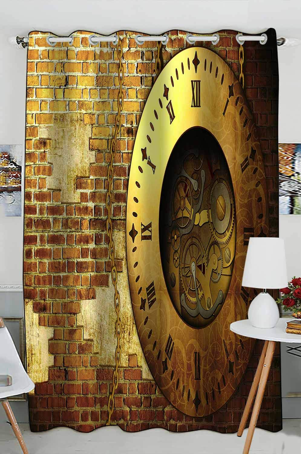 Steampunk Clock Design Window Curtains - 52x84 Inch Kitchen Drapes Panel (1 Piece) for Vintage Home Decor & Gothic Living Room