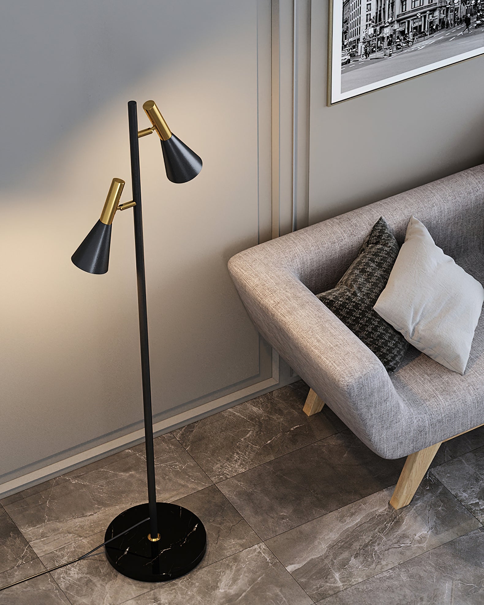 Modern Iron Mouth Floor Lamp - Adjustable Height Standing Light for Living Room, Bedroom & Office - Stylish Industrial Design with Soft Ambient Lighting