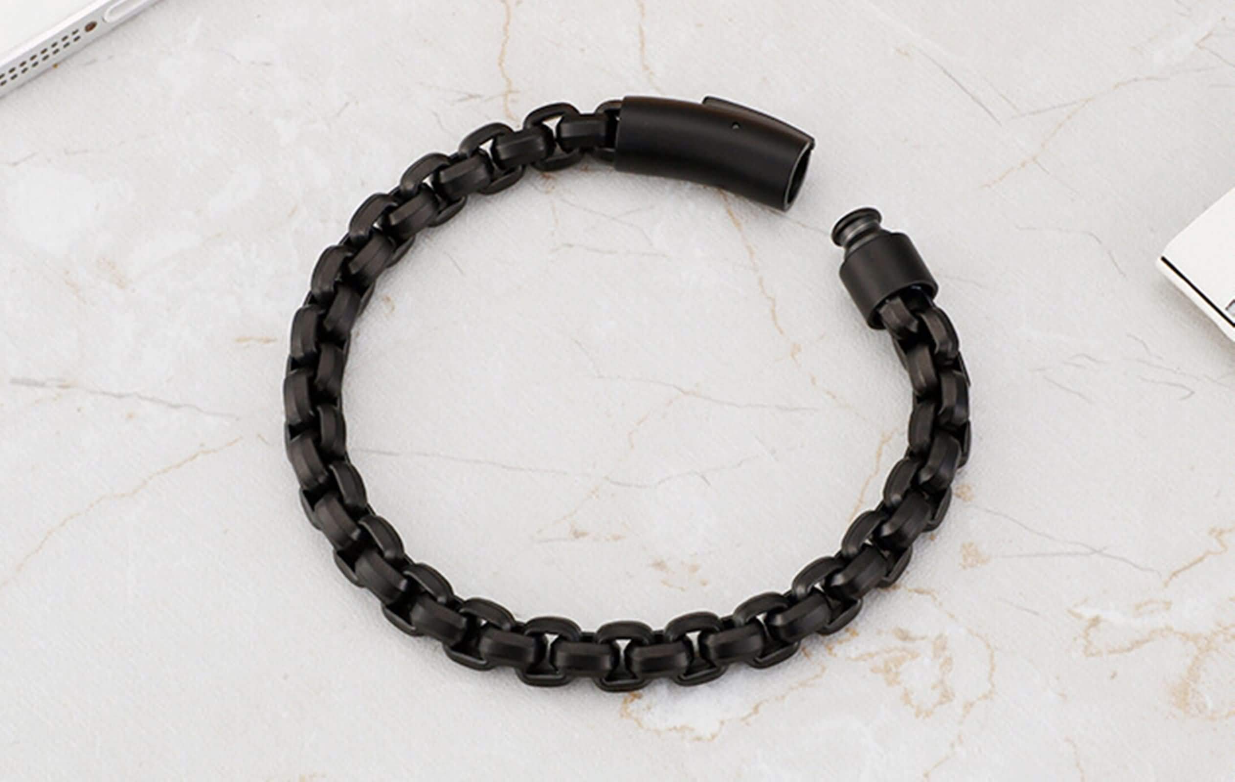 ANAZOZ Men's Stainless Steel Chain Bracelet - Black Adjustable Bangle for Casual Wear & Gifts - Perfect for Everyday Style, Date Nights & Special Occasions