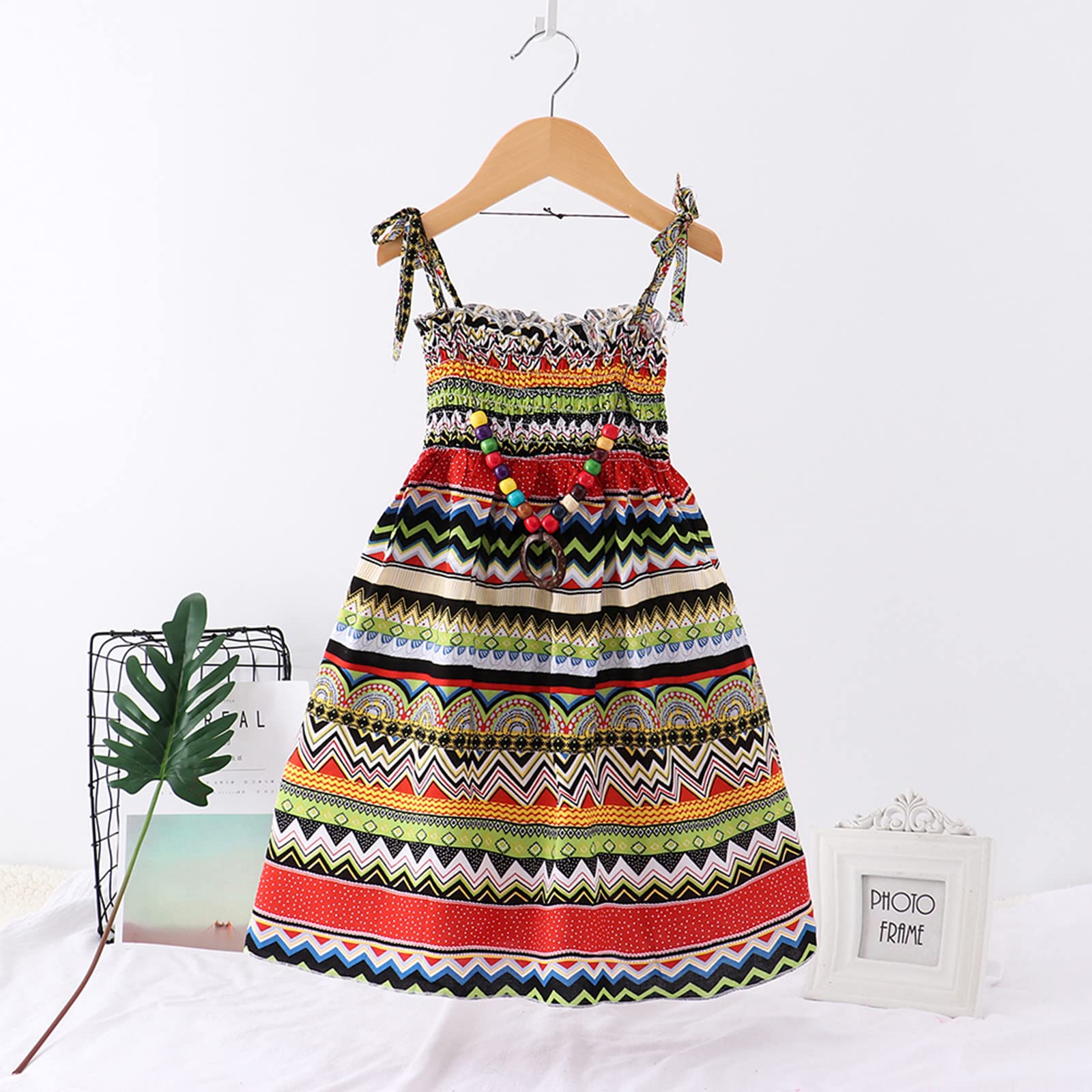 Bohemian Floral Sleeveless Sun Dress for Toddler Girls - Beach Princess Strappy Summer Outfit for Playdates, Vacations & Photo Shoots