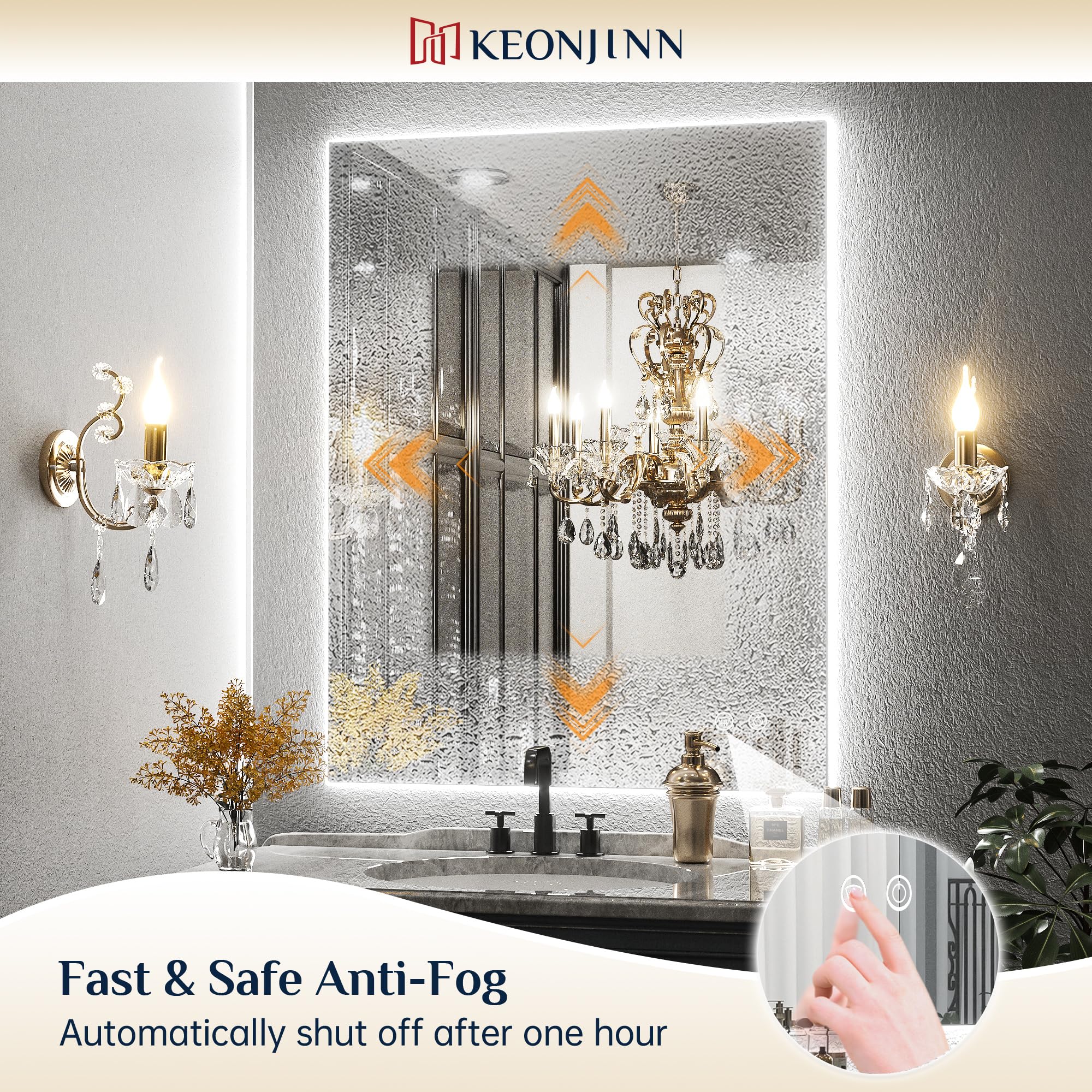 Keonjinn 84 x 32 Inch LED Bathroom Mirror with Dimmable Backlight - 3 Color Temperatures, Shatterproof Tempered Glass, Anti-Fog & UL Certified - Perfect for Vanity, Makeup, Shaving & Spa Style Bathrooms