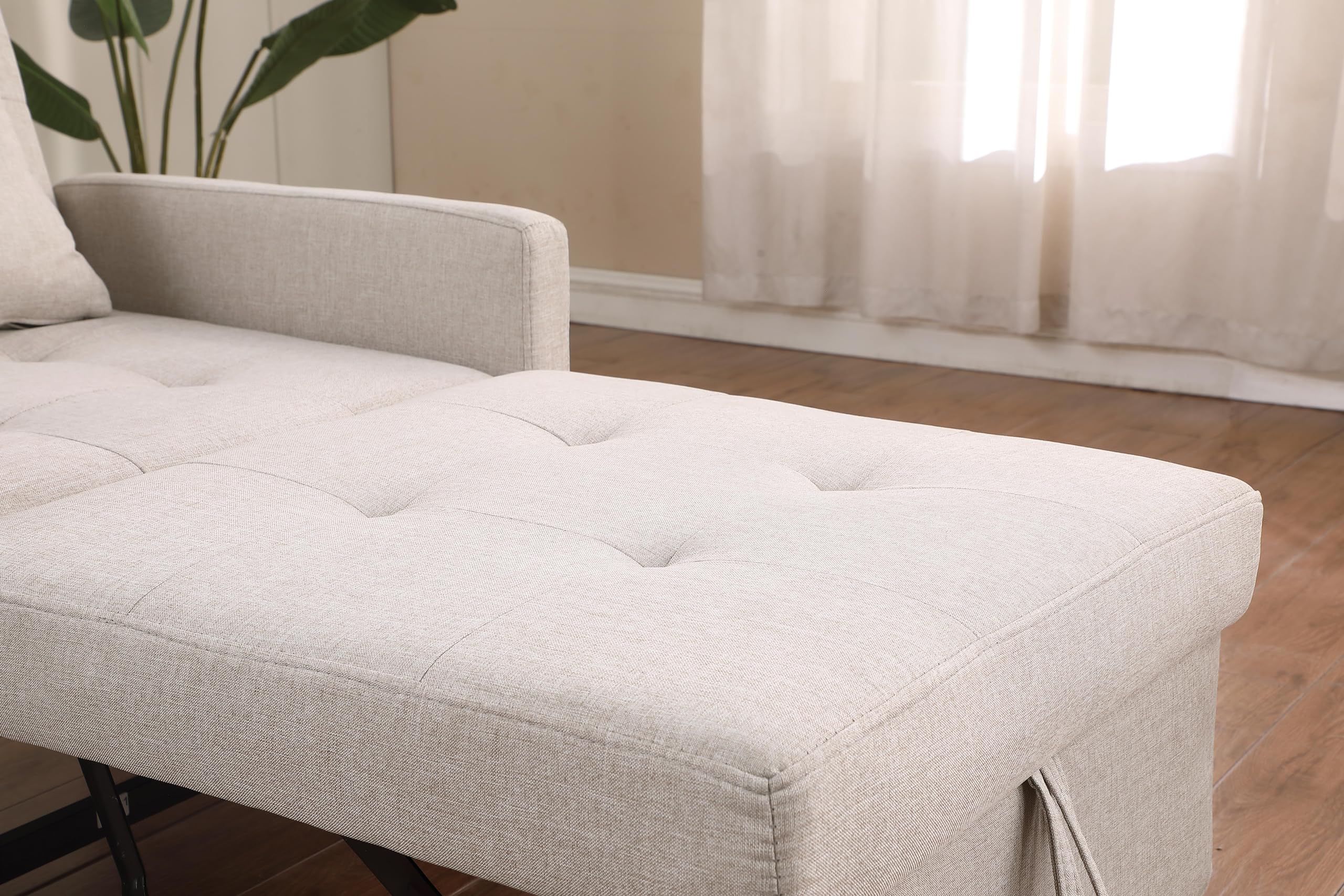 3-in-1 Convertible Tufted Sofa Bed Chair - Adjustable Backrest Single Sleeper with Cushion for Living Room, Office & Small Spaces | Comfortable Guest Bed & Lounge Chair (Beige) - Perfect for Apartments, Dorms & Home Offices