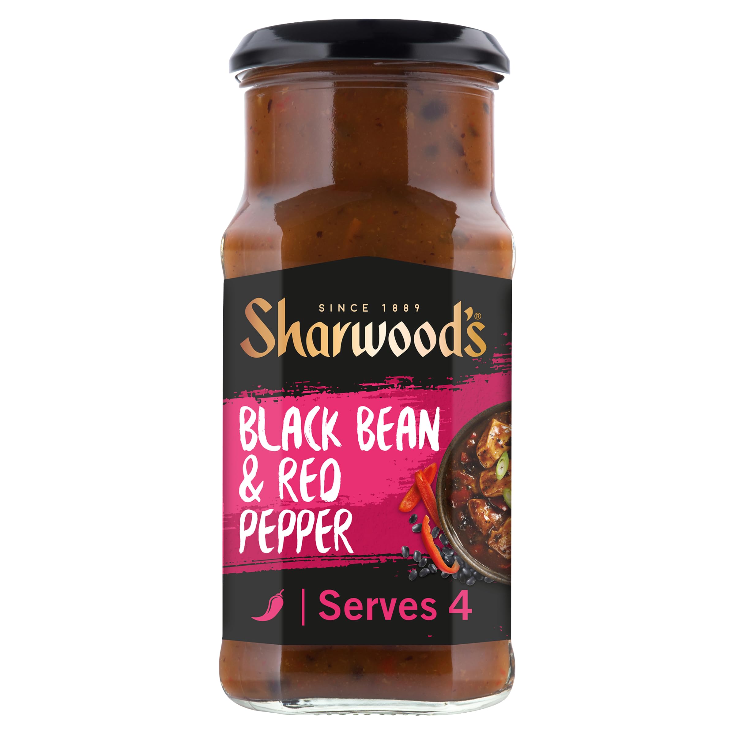 Sharwoods Cantonese Black Bean & Red Pepper Sauce 425g - Authentic Chinese Stir Fry Sauce for Noodles, Rice & Vegetables - Perfect for Asian Cooking & Meal Prep