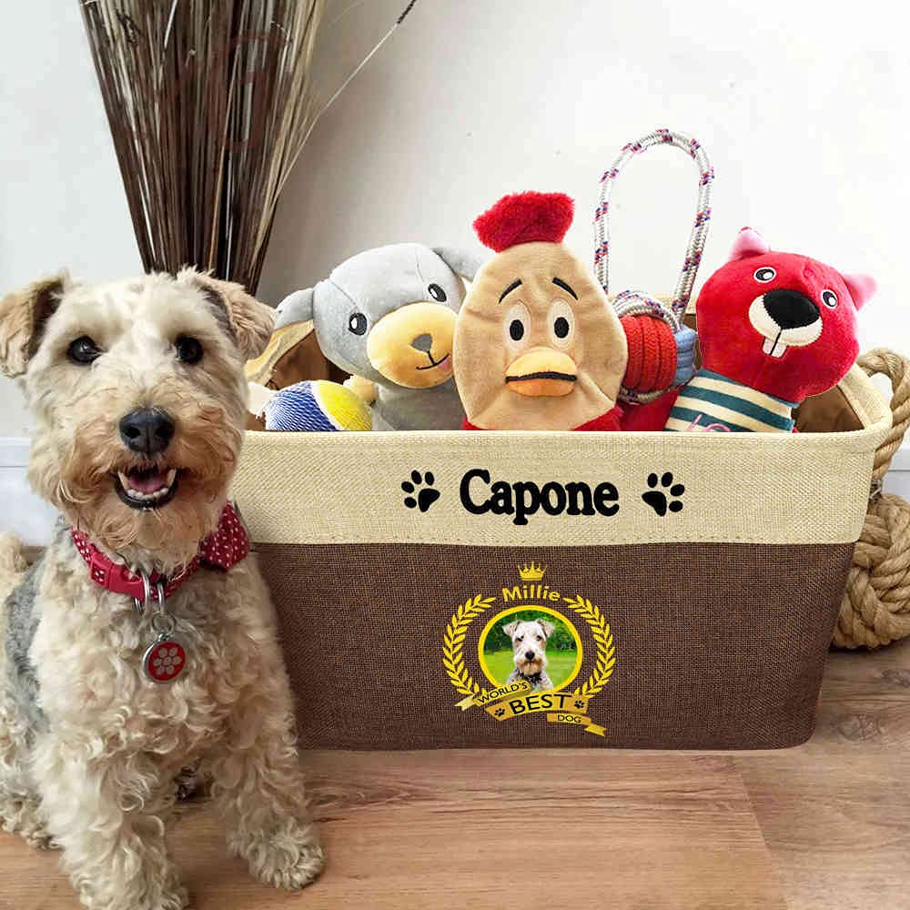 Custom Collapsible Dog Toy Storage Basket with Handles - Foldable Pet Toy Organizer Bin for Golden Labradoodle Dogs & Cats - Perfect for Bedroom, Closet & Home Organization (Brown) - Great for Pet Toy Storage, Travel & Small Space Organization