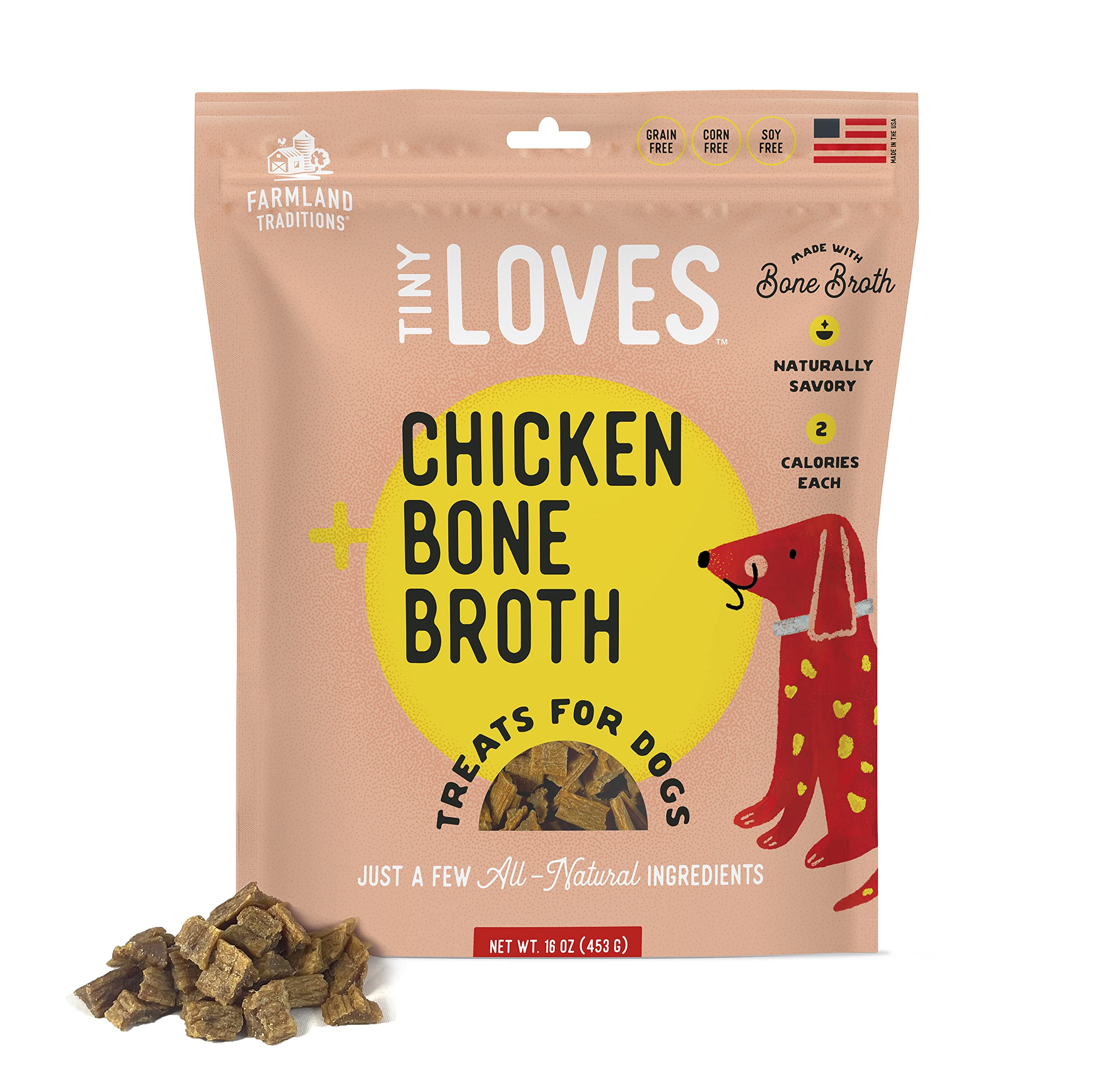 Farmland Traditions Tiny Loves Jerky Trainer Treats for Dogs with Bone Broth - Chicken Flavor, 6 oz | High-Protein Dog Training Snacks | Perfect for Obedience Training, Reward & Small Breeds