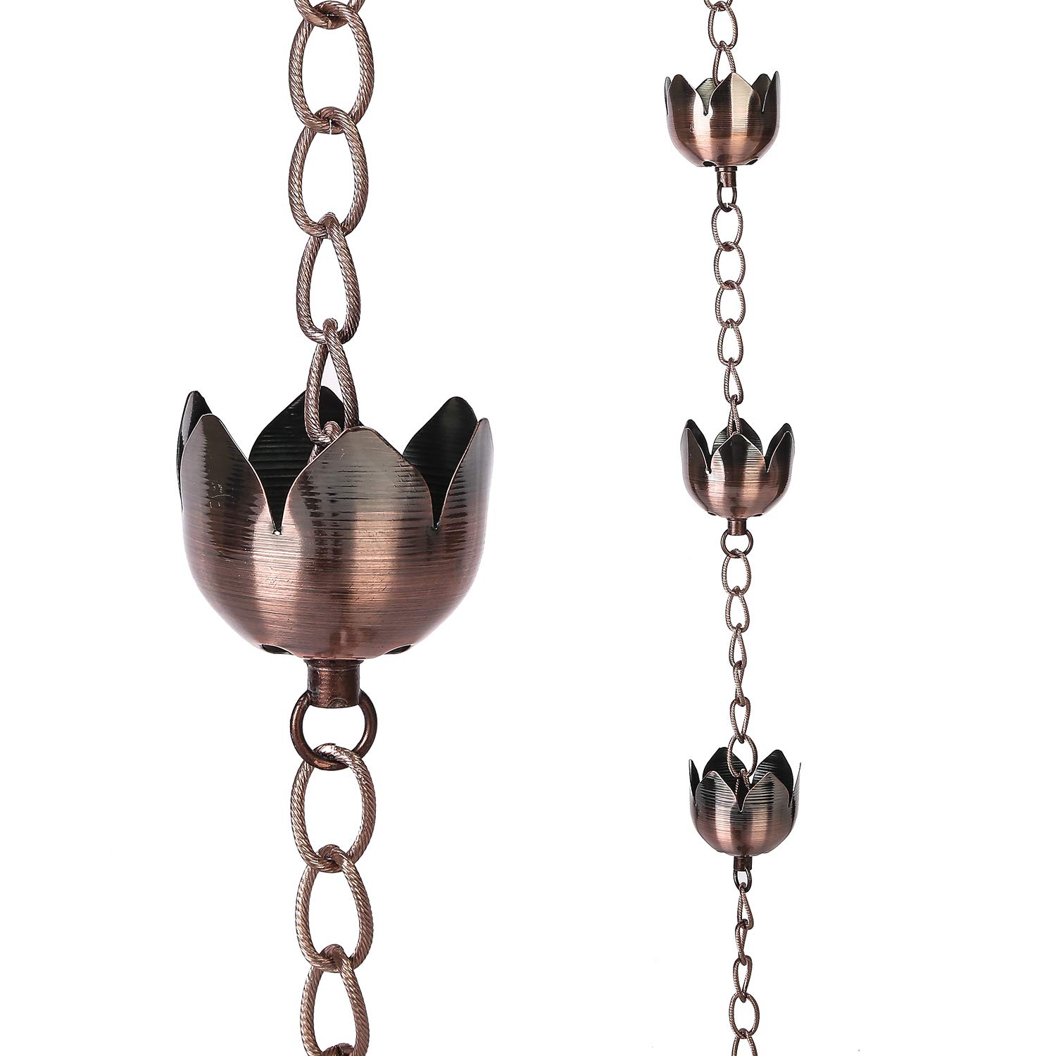 DUSVALLY 6ft Lotus Style Metal Rain Chain - Decorative Garden Rain Chains for Downspout, Home, Patio & Outdoor Decor - Perfect for Water Drainage & Zen Garden Aesthetics