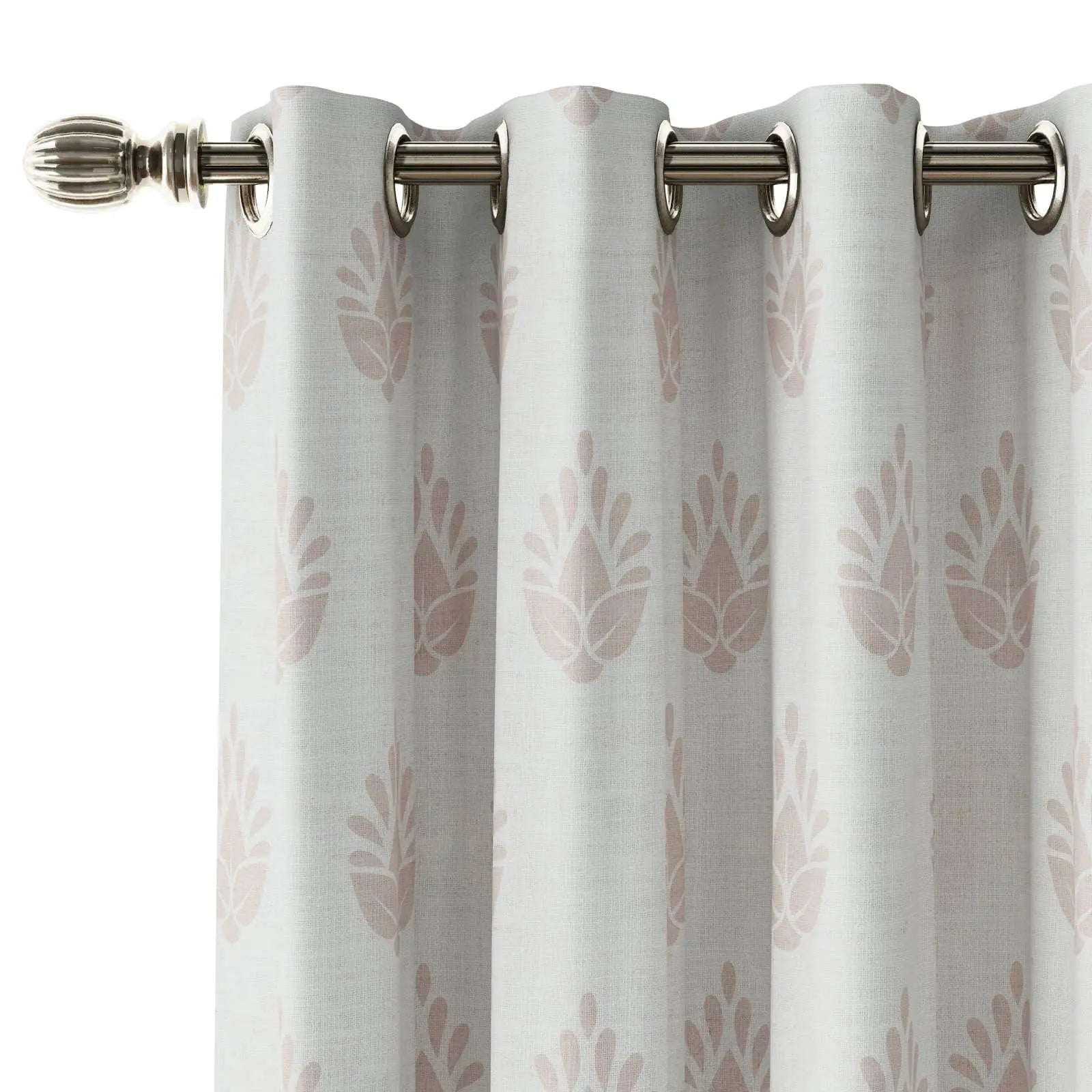 Stefana Silver Print Linen Curtains with Grommet Top - Elegant Window Drapes for Living Room, Bedroom & Dining Room Decor