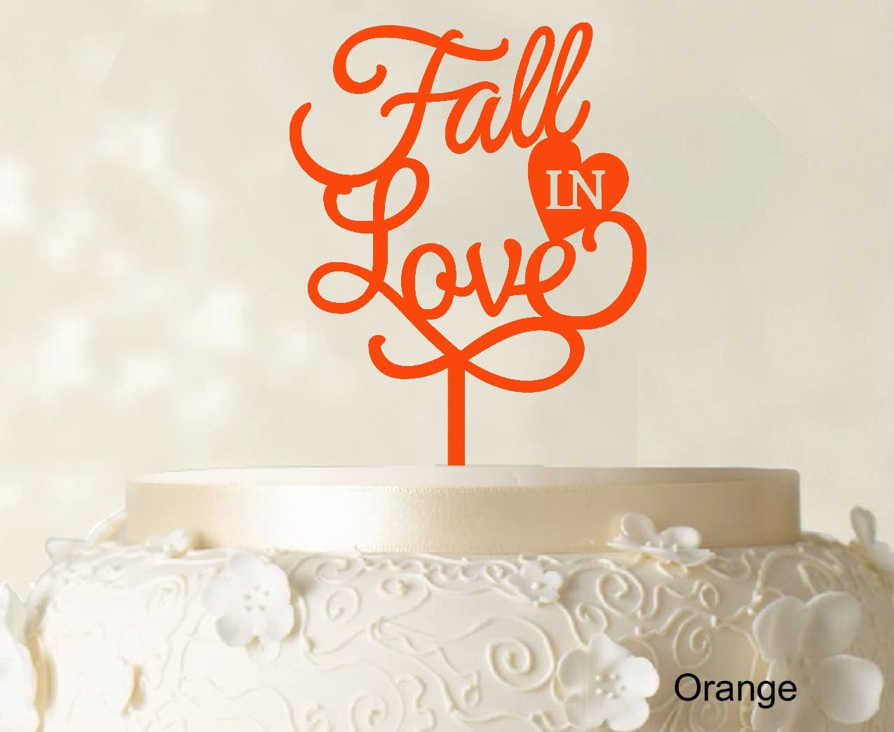 Personalized Fall in Love Wedding Cake Topper - Custom Orange Cake Decoration (6