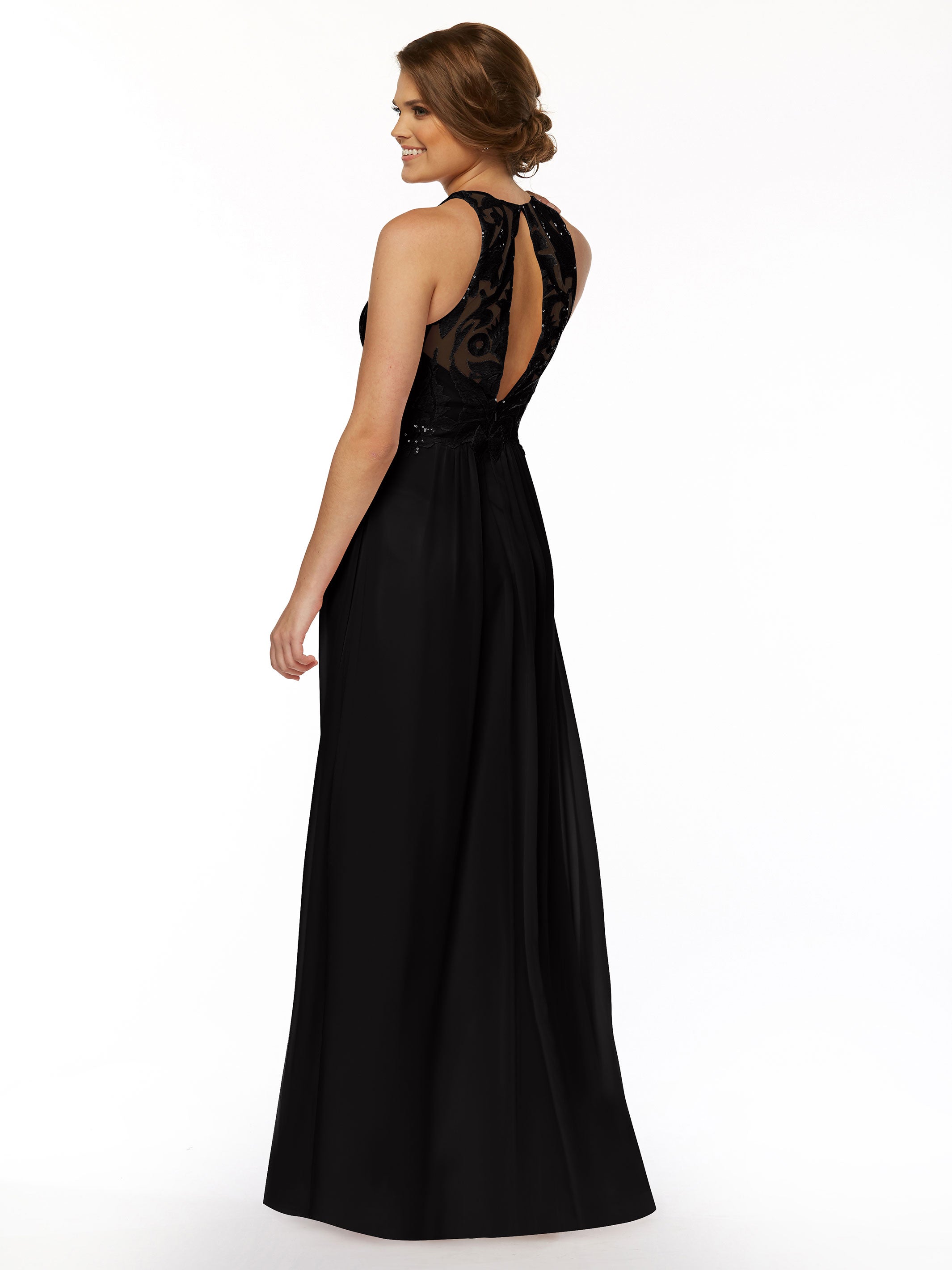 Elegant 80084 Chiffon A-Line Bridesmaid Dress with Sequin Halter Bodice - Perfect for Weddings, Parties & Formal Events