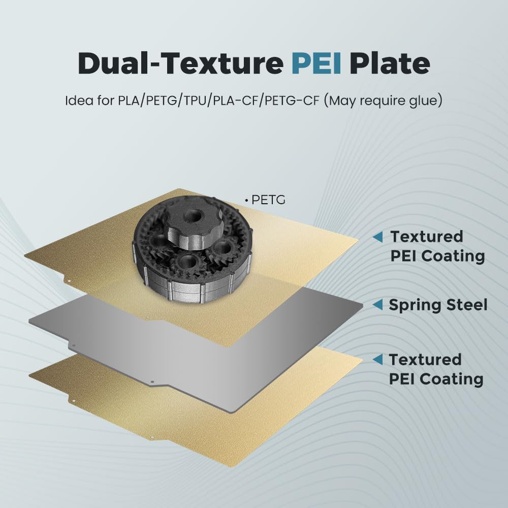 FLASHFORGE Adventurer 5M 3D Printer PEI Build Plate - Original Magnetic Flexible Dual-Texture PEI Coating for PLA, PETG, TPU, PLA-CF & PETG-CF Filaments - Perfect for Home, Office & School 3D Printing Projects