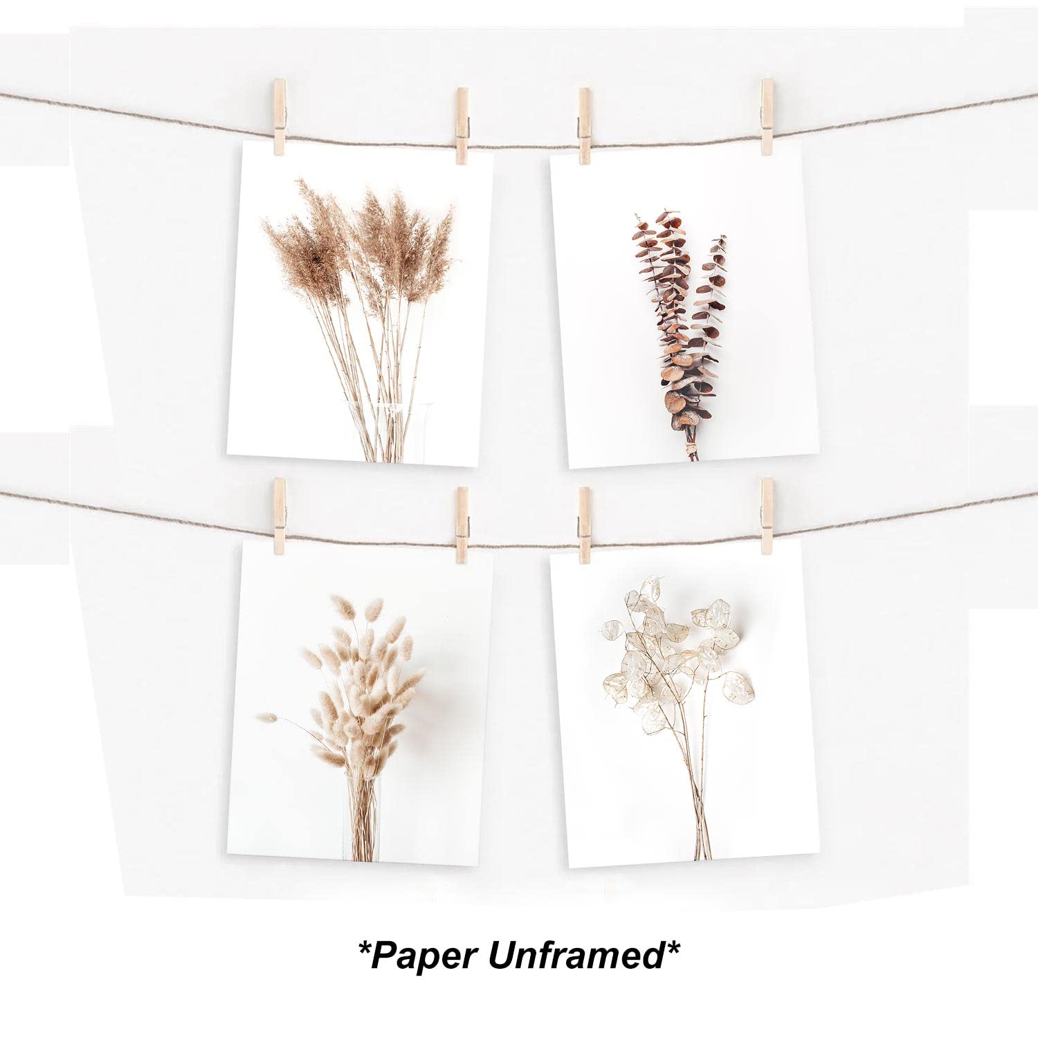 Boho Wall Art Set of 4 - 8x10in Pampas Grass Prints for Farmhouse Decor | Neutral Botanical Decorations for Bedroom, Bathroom & Kitchen | Fall Home Aesthetic (UNFRAMED) | Perfect for Boho Chic, Rustic & Modern Interior Design