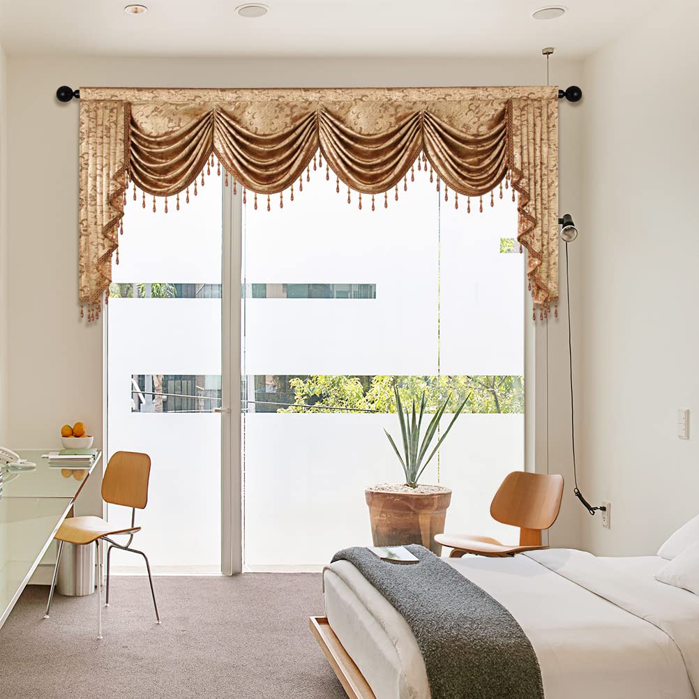 Luxury European Curtain Valances for Living Room & Bedroom - Rod Pocket Window Treatment (W110, 1 Panel) - Perfect for Home Decor, Drapes for Windows, Elegant Valance for Living Spaces