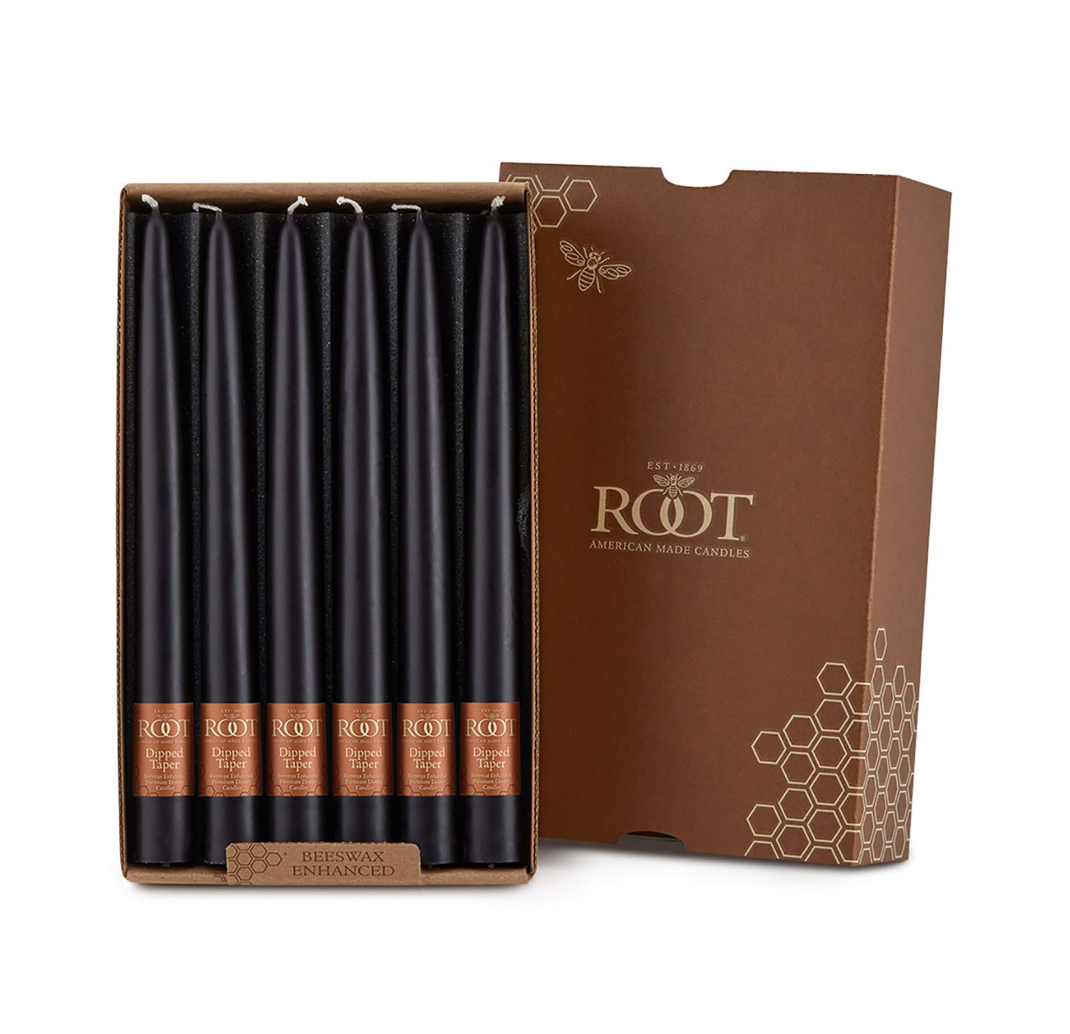 Root Candles 7940 Unscented Smooth Hand-Dipped 9-Inch Taper Candle, Black - Perfect for Dinner Parties, Weddings & Romantic Ambiance