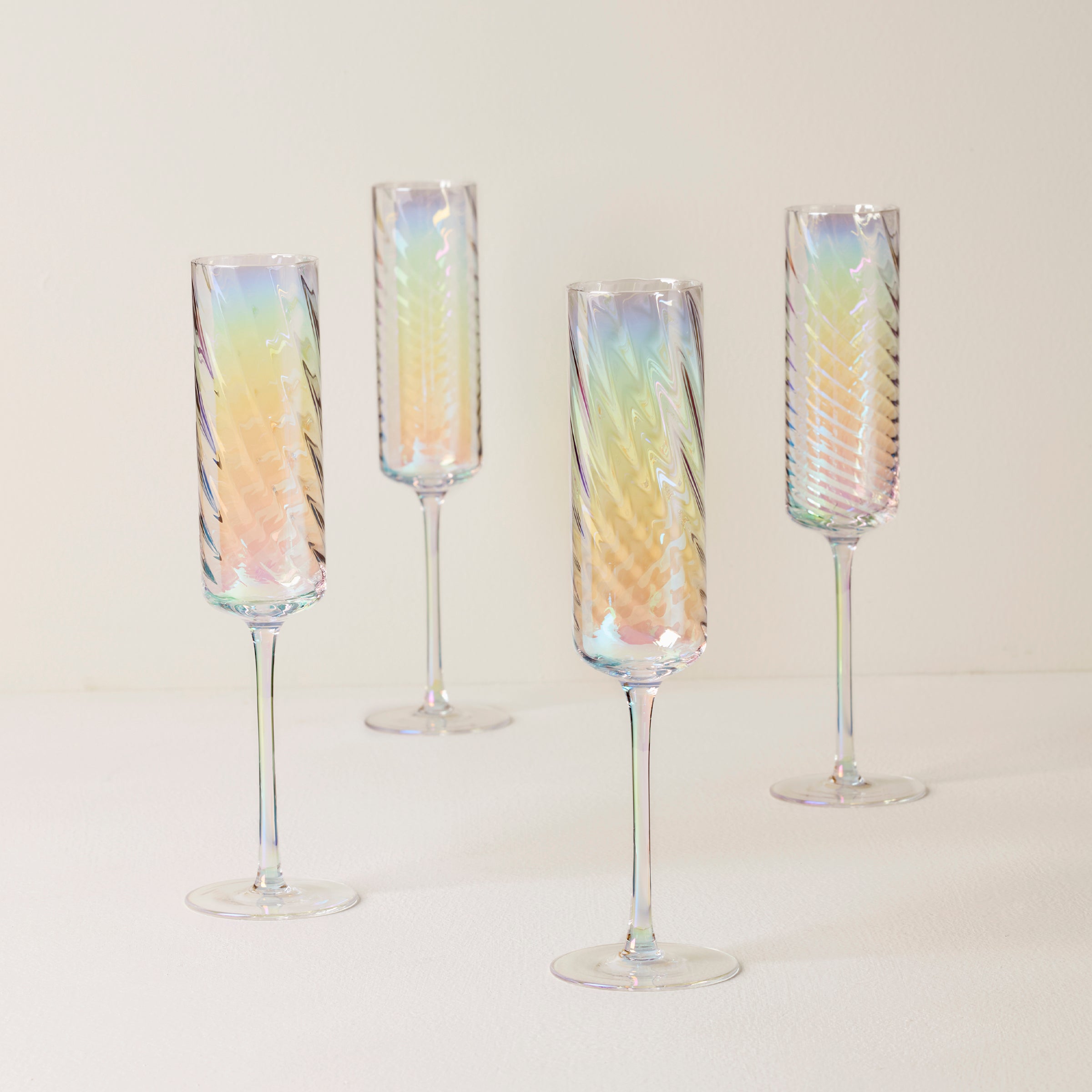 Tuscany Classics Iridescent Flute Glasses Set of 4 - Elegant Champagne Glasses for Weddings, Parties & Special Occasions