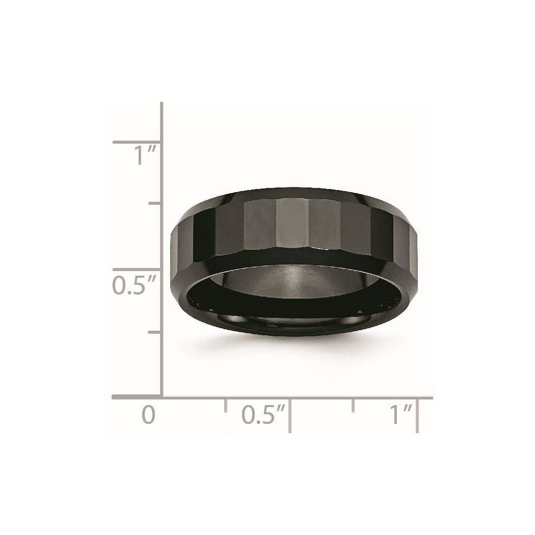 Engravable Black Ceramic Band Ring for Women - 8mm Polished Faceted Beveled Edge, Size 7 Jewelry | Perfect for Weddings, Anniversaries & Everyday Elegant Wear