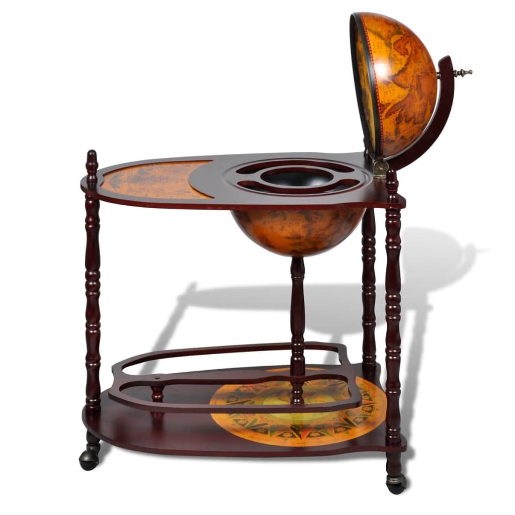 CHARMMA Globe Bar Wine Stand - Freestanding Eucalyptus Wood Wine Rack (Brown, 14.4KG) - Perfect for Home Bars, Restaurants & Wine Cellars