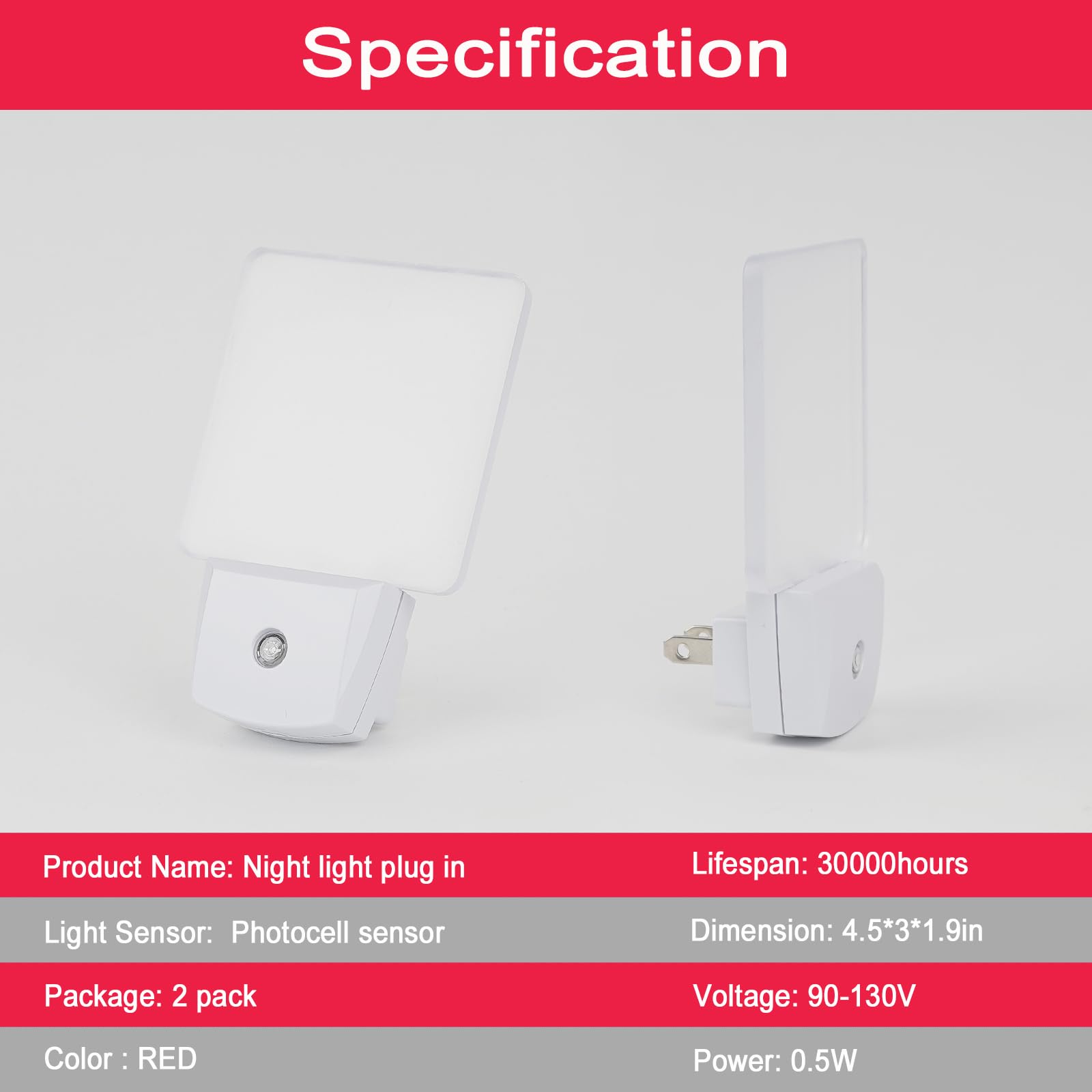 Greenic Red LED Night Light 2 Pack - Auto On/Off Plug in Night Light with Dusk to Dawn Sensor | Perfect for Bedroom, Nursery, Hallway & Bathroom Safety Lighting
