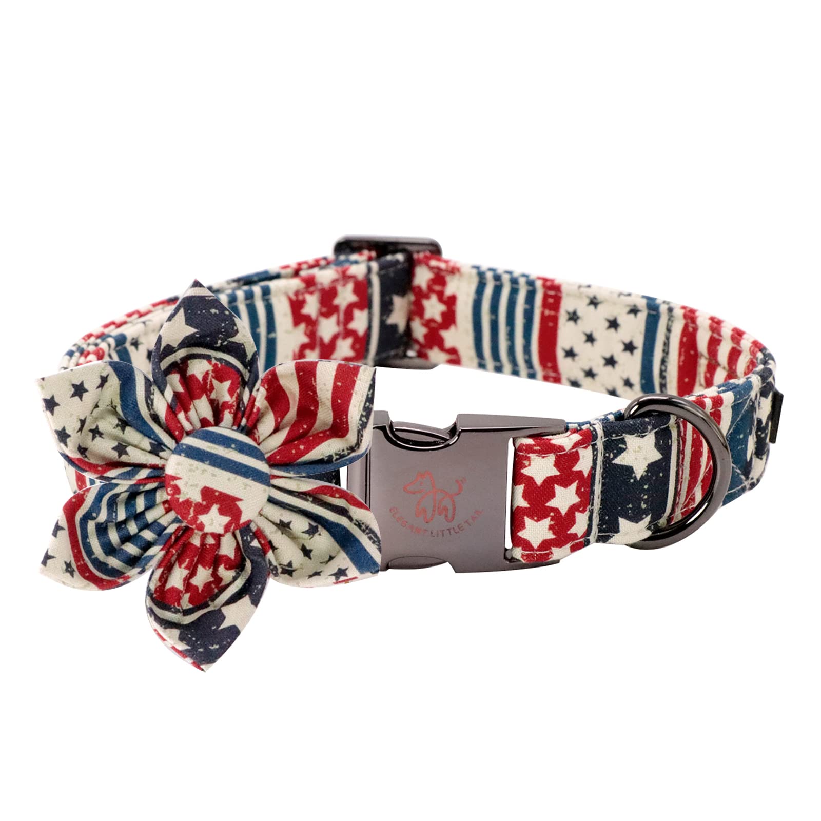 Stylish American Flag Dog Collar with Detachable Flower - Adjustable Pet Collar for Large Dogs | Perfect for Patriotic Events, Outdoor Walks & Gift Giving
