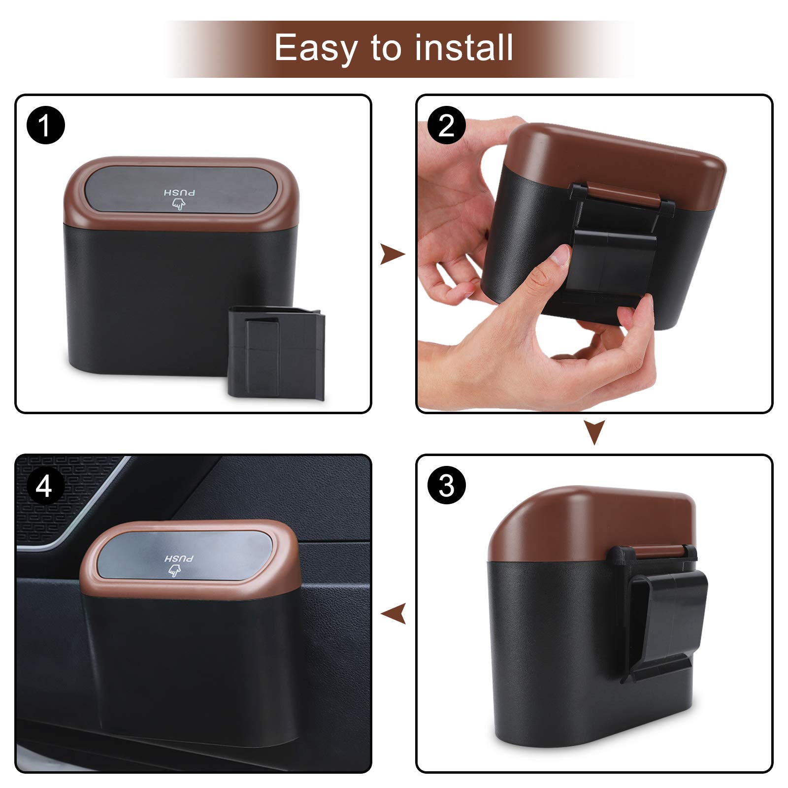 Accmor Leakproof Car Trash Can with Lid - Waterproof Vehicle Garbage Bin with Trash Bags for Auto, Home & Office - Perfect for Road Trips, Commuting and Kitchen Waste Management