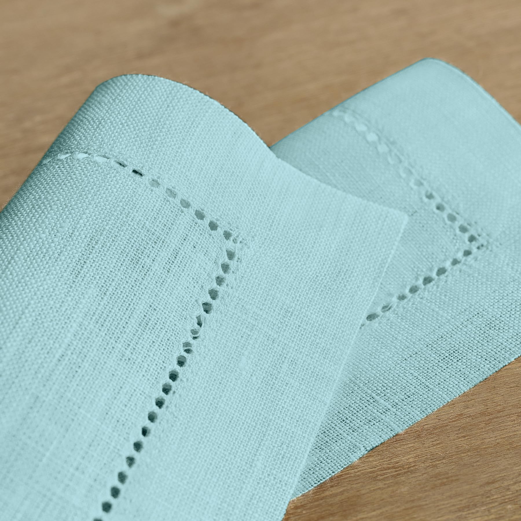 Premium 100% Pure Linen Cocktail Napkins Set of 12 - 6x6 Inch Aqua Blue Hemstitch Cloth Napkins for Parties, Weddings & Elegant Dining - Solino Home Linen