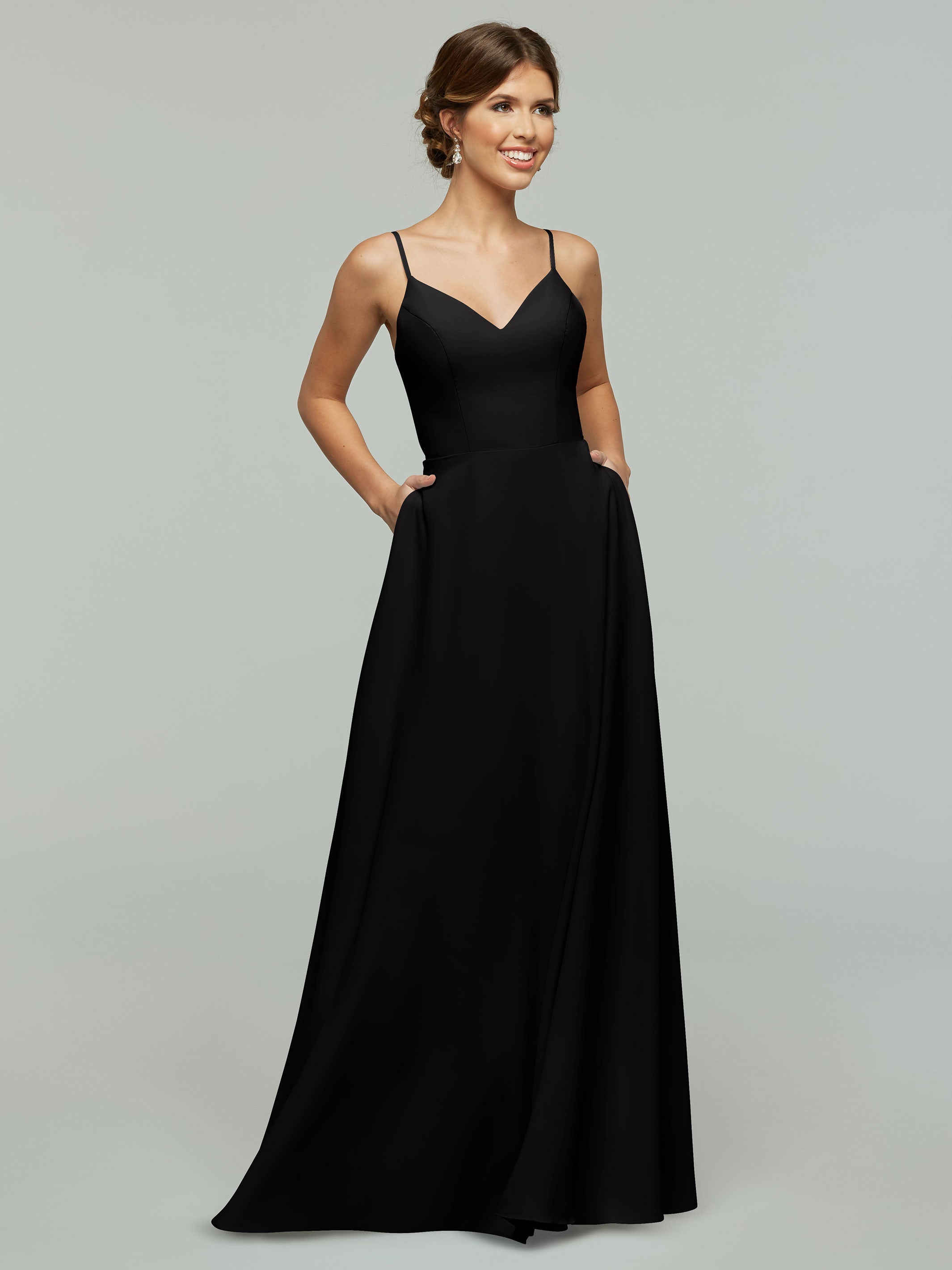 Elegant 83012 Flowy Stretch Chiffon A-Line Bridesmaid Dress with V-Neckline - Perfect for Weddings, Formal Events & Special Occasions