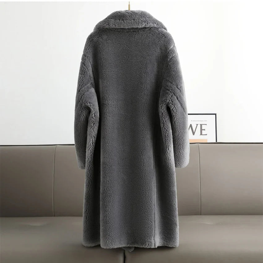 2022 Women's Long Cashmere Coat - Premium Wool Woven Fabric, Thick & Warm Oversized Winter Jacket | Fashion Streetwear Teddy Bear Style | Perfect for Cold Weather, Office Wear & Holiday Outfits