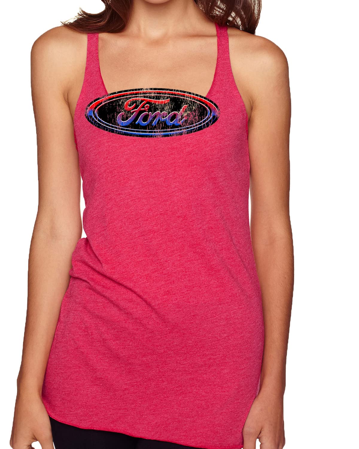 Red Blue Black Ford Logo Cars Trucks Tri-Blend Racerback Tank Top for Men - Comfortable Muscle Tee for Car Enthusiasts, Racing Fans & Casual Wear
