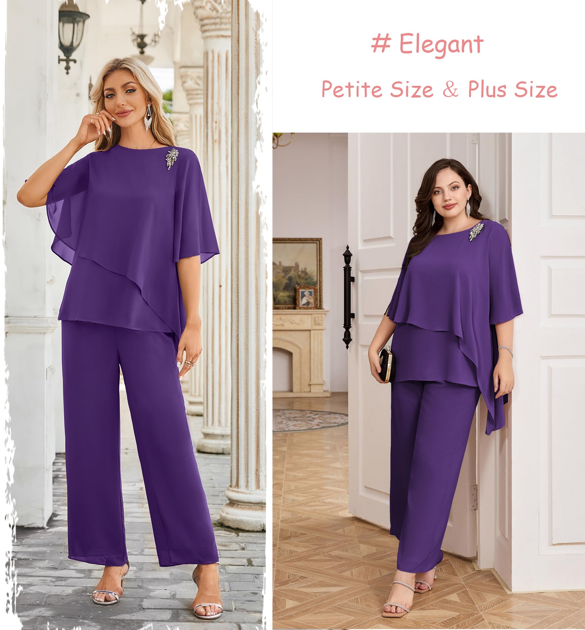 Hanna Nikole Plus Size Mother of Bride Pant Suits - 2 Piece Chiffon Sets with Ruffle Layers for Wedding Guest Outfit | Elegant Formal Wear for Special Occasions & Evening Events