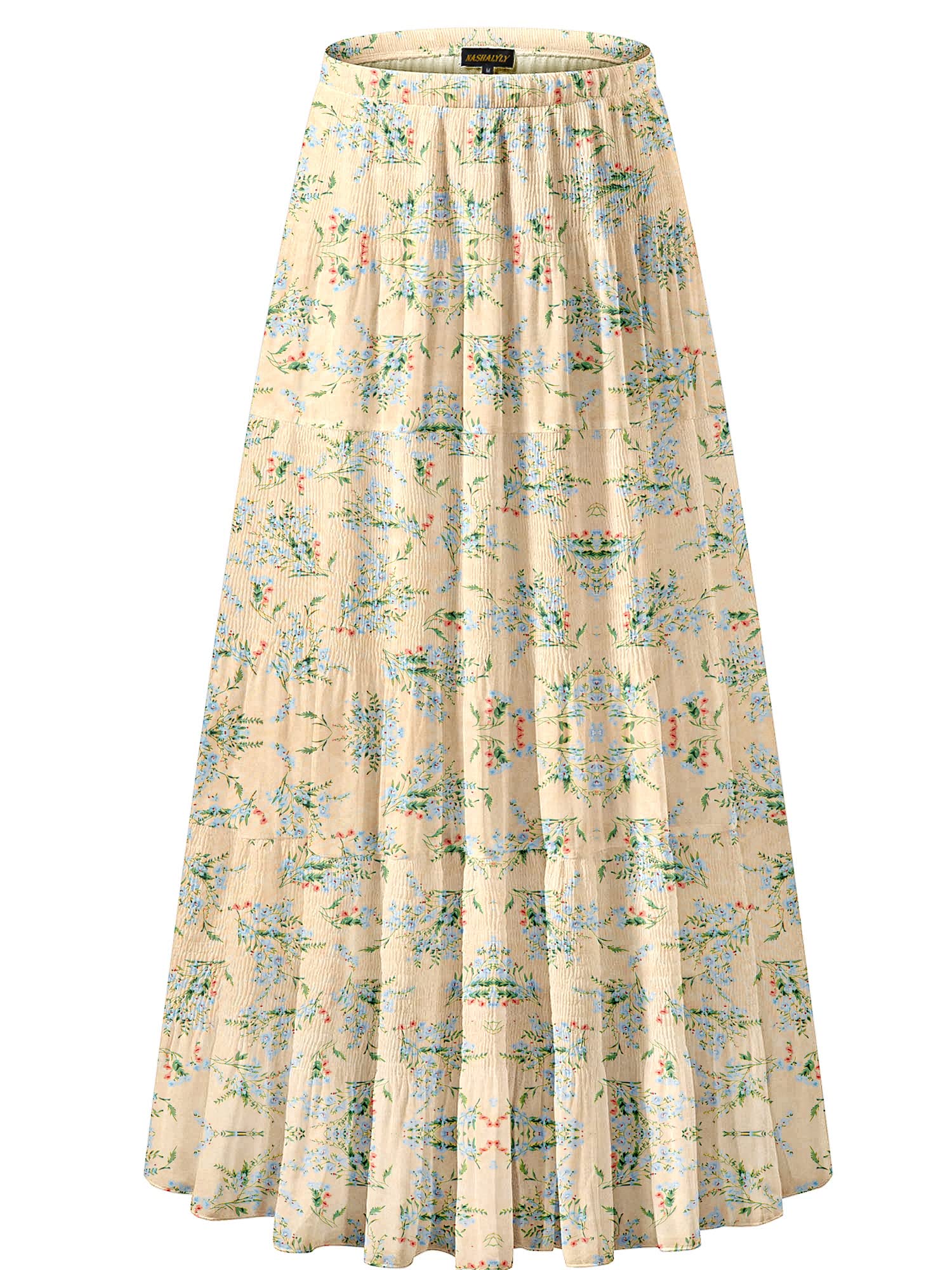 NASHALYLY Women's Chiffon Elastic High Waist Pleated A-Line Flared Maxi Skirt - Elegant Summer Beach Dressy Casual Skirt for Vacation, Party & Date Night