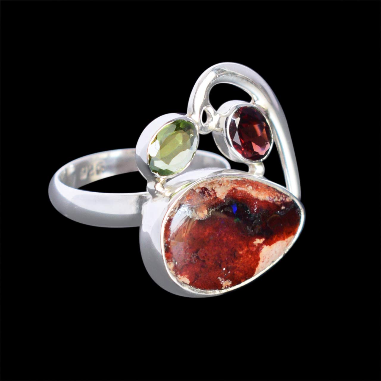 Exquisite Mexican Fire Opal & Garnet 925 Sterling Silver Ring - Handmade Jewelry Gift for Women, Brides, Anniversary | Perfect for Weddings, Date Nights & Special Occasions