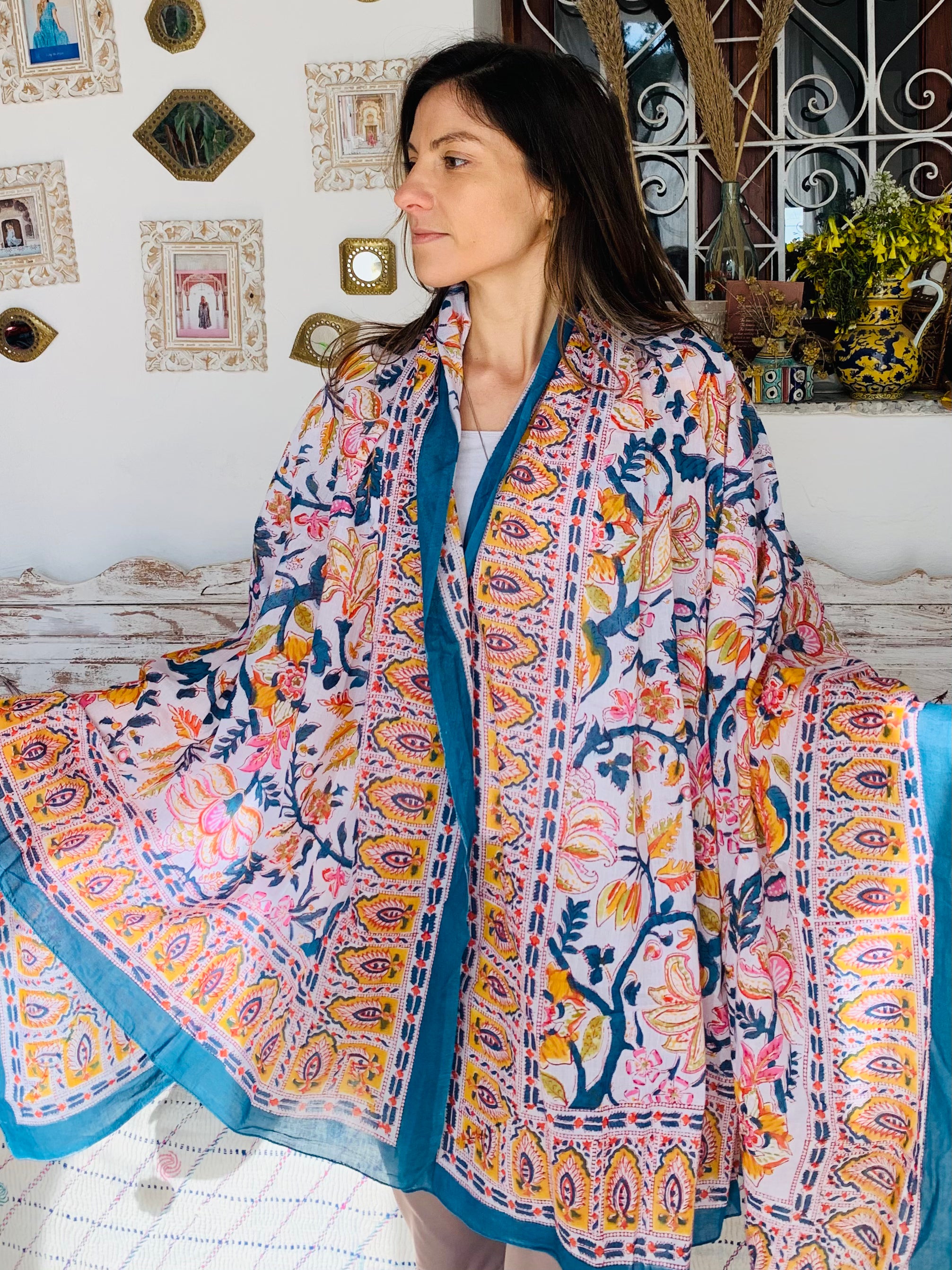 Stylish Block Print Cotton Sarong Pareo Shawl - New Collection for Beach, Pool, and Summer Fashion