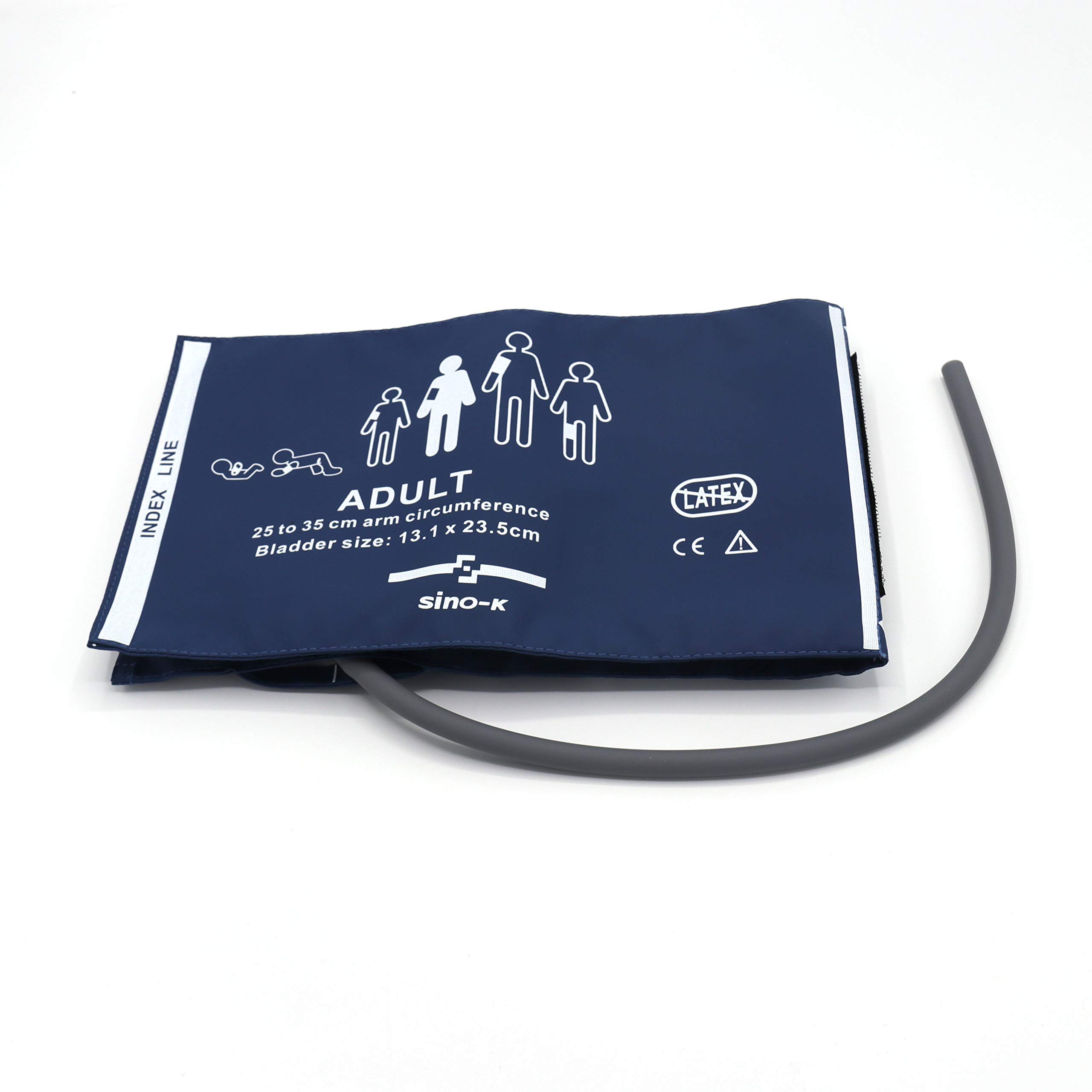 Universal NIBP Blood Pressure Cuff - Single Tube Reusable Adult BP Cuff 25-35cm Arm Circumference, PU Replacement Cuff for Patient Monitor (Blue with Storage Bag) - Ideal for Home Use, Clinics & Hospitals