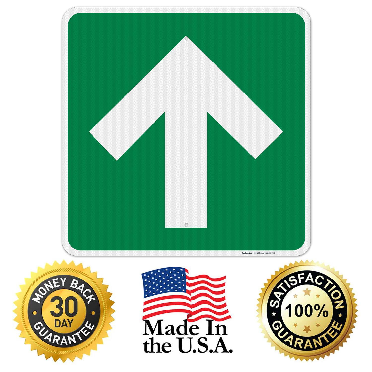 3M EGP Reflective Green Up Arrow Sign - 24x24 Inches, .080 Aluminum, Fade Resistant for Indoor & Outdoor Use - Made in USA | Perfect for Construction Zones, Parking Lots & Warehouse Safety