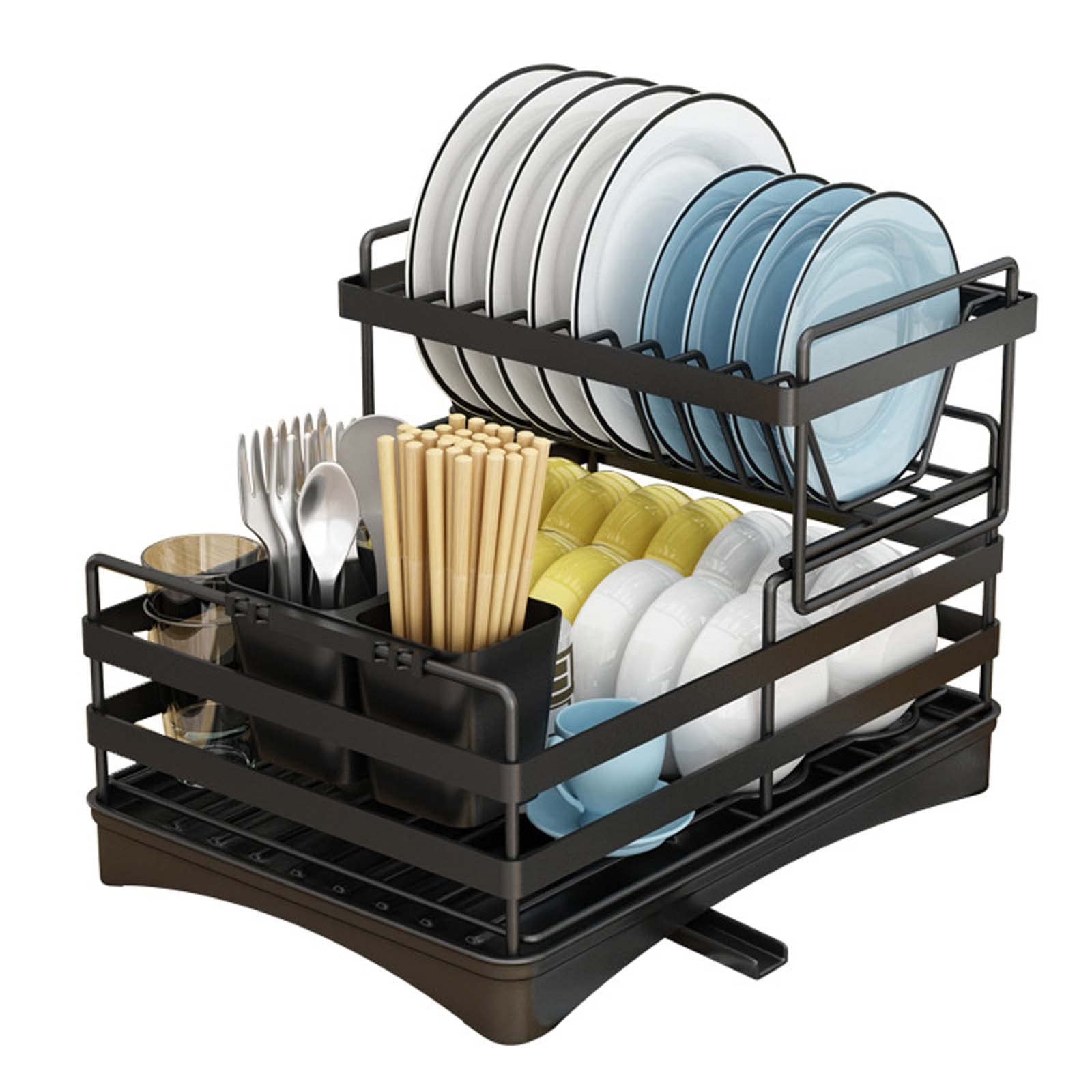 Stainless Steel Dish Drying Rack with Drain Board - Rustproof Kitchen Organizer for Utensils & Tableware - Space Saving Countertop Storage for Small Kitchens, Apartments, RV Use
