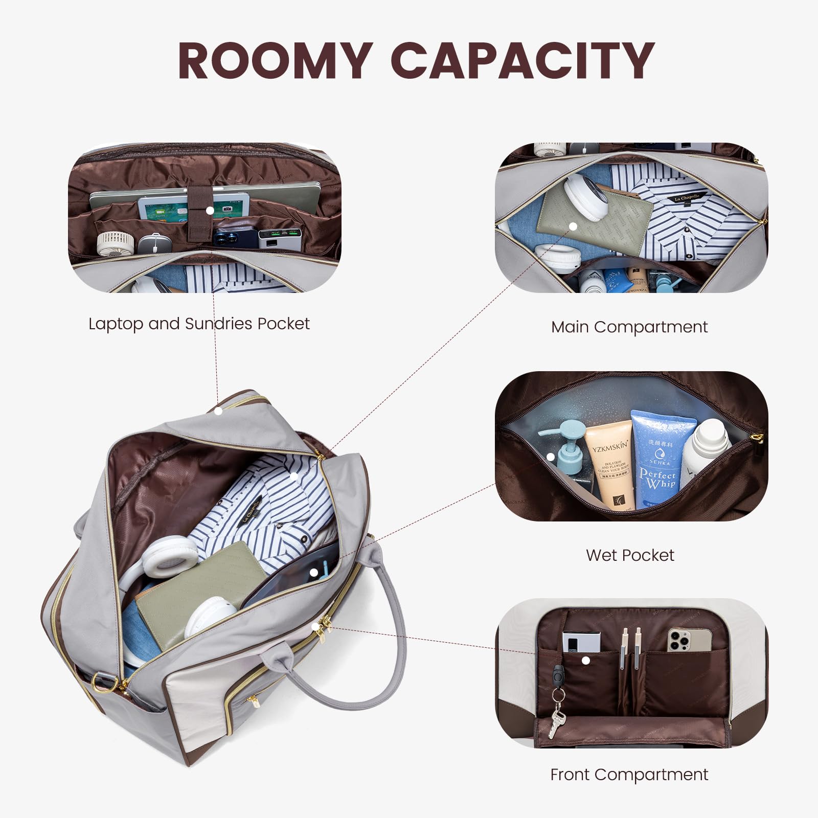 LOVEVOOK Women's Travel Duffel Bag - Waterproof Weekender Overnight Bag with Wet Pocket - Perfect for Hospital, Labor & Delivery, Gym, Weekend Getaways