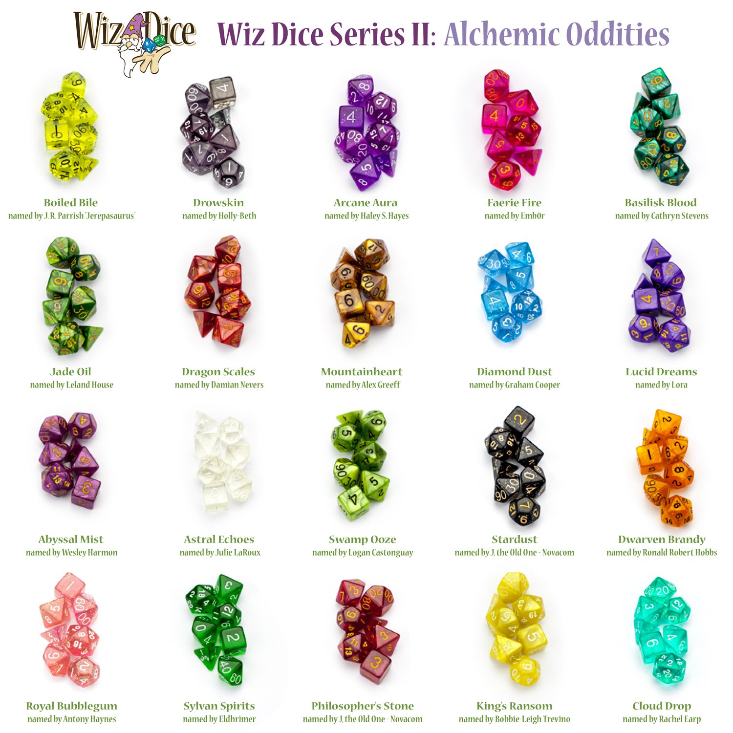 Wiz Dice 7-Piece Polyhedral Dice Set - Arcane Aura (Purple Glitter) with Velvet Pouch for Dungeons & Dragons, RPG Games, and Tabletop Adventures