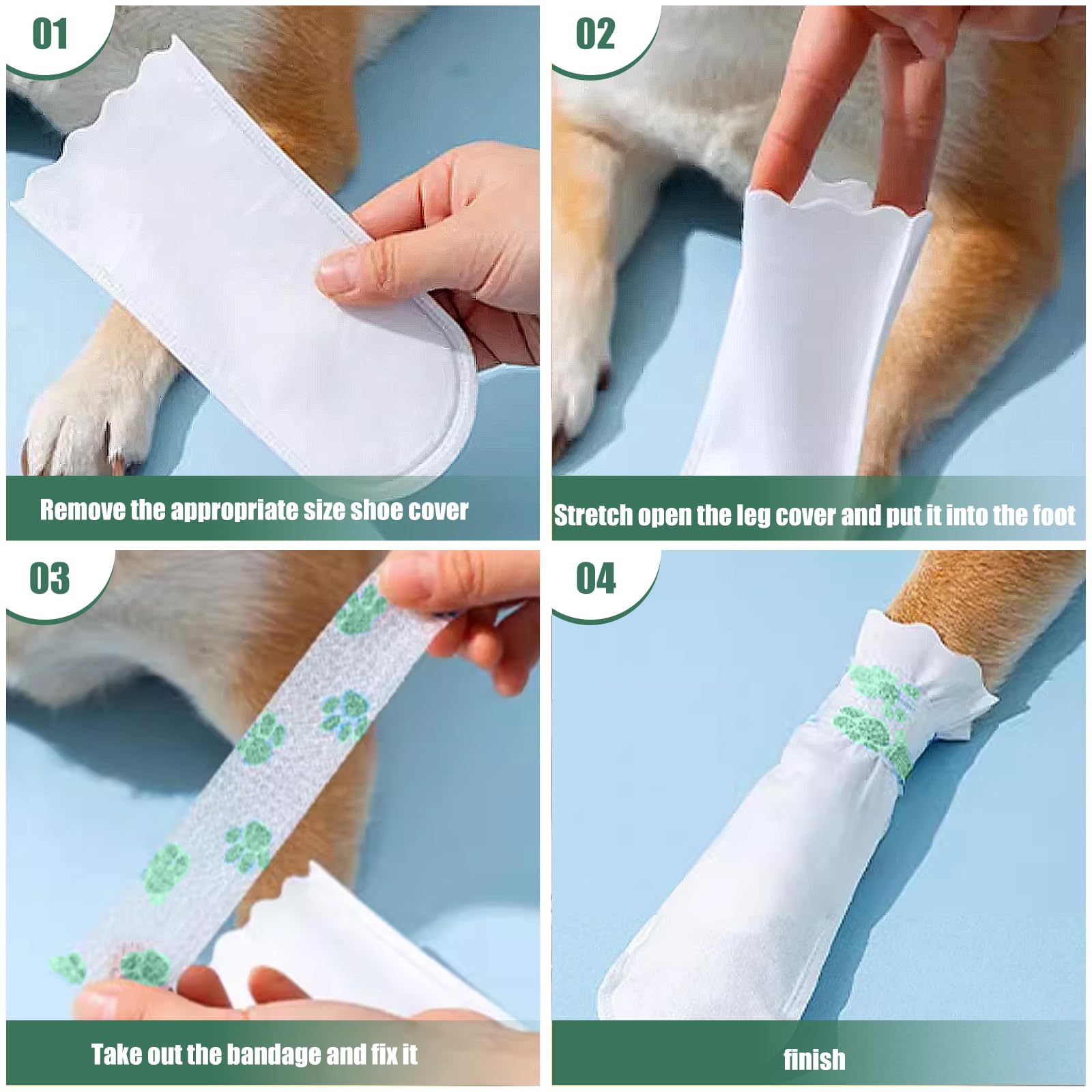 20 Pack Disposable Dog Booties for Paw Protection - Waterproof Dog Shoes for Medium & Large Dogs - Pet Foot Covers for Wound Recovery & Outdoor Use - Includes 1 Roll Dog Paw Bandage (Cow Print) - Perfect for Hiking, Snow, Hot Pavement & Post-Surgery Care