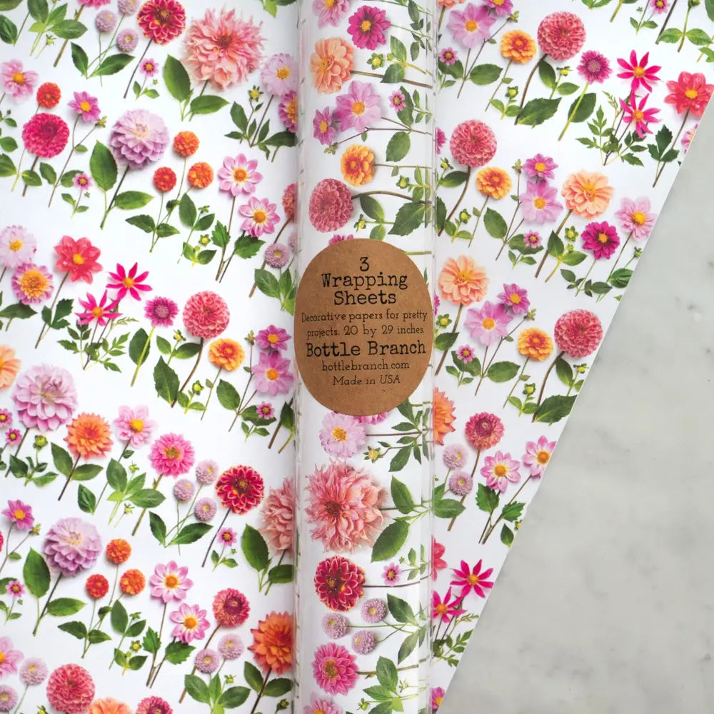 Elegant Bottle Branch Gift Wrap with Dahlia Flowers - Perfect for Wedding Favors, Birthday Presents & Holiday Decorations