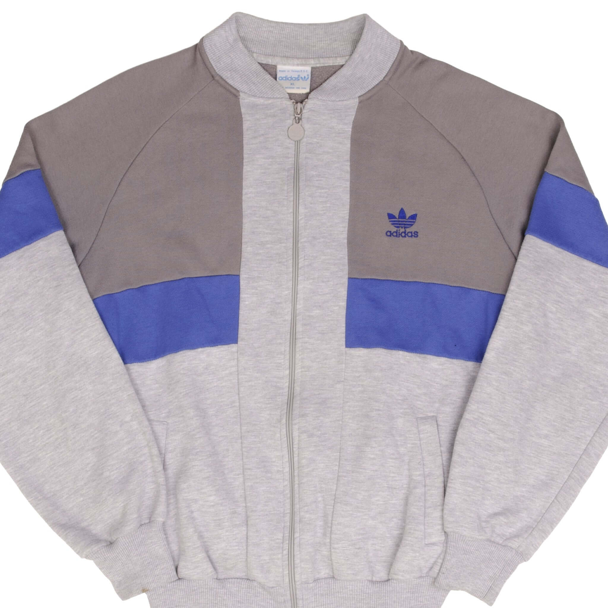Vintage Adidas Full Zip Grey Sweatshirt Jacket 1970s - Size XL - Retro Athletic Wear for Men, Casual Streetwear & Gym Outfit