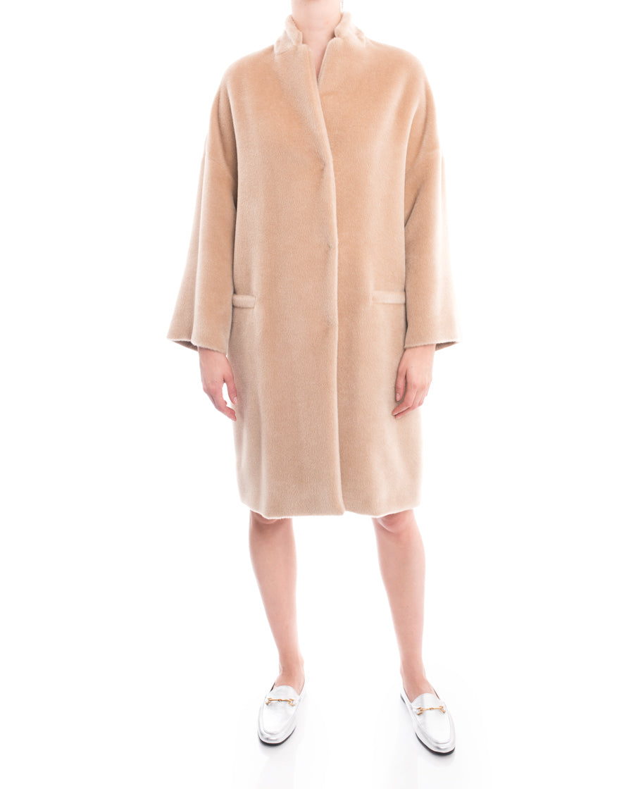 Brunello Cucinelli Nude Alpaca Wool Oversized Coat for Women - Soft Luxury Winter Coat - Perfect for Office, Travel & Special Occasions