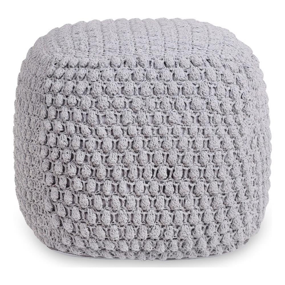 Premium Luc Cotton Yarn Pouf Ottoman - Light Grey Home Decor Accent for Living Room, Bedroom & Nursery | Soft Handmade Footstool, Boho Chic Seating