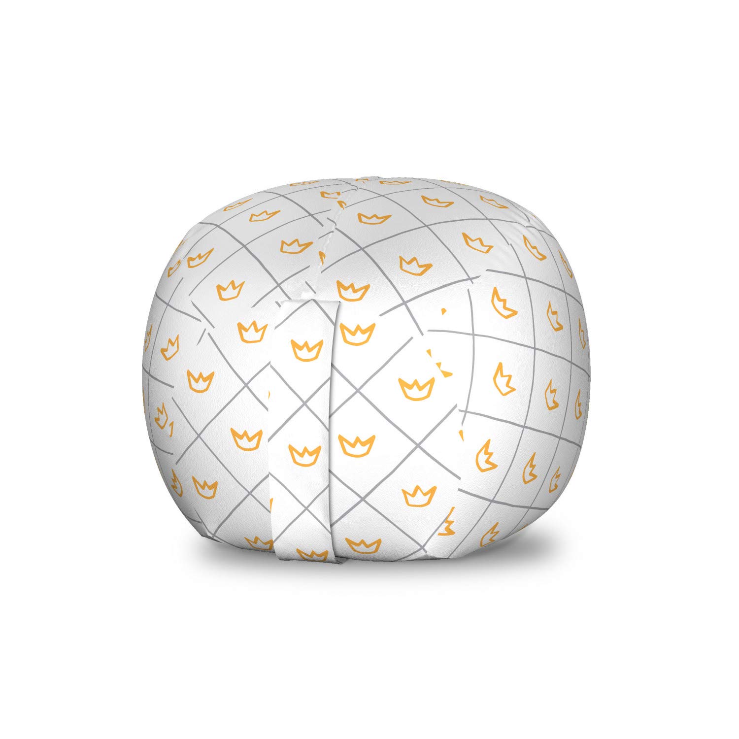 Ambesonne Abstract Toy Storage Bag Chair - Checkered Diagonal Pattern with King & Queen Crowns Urban Theme - Washable Stuffed Animal Organizer - Small Size Grey & Dark Orange - Perfect for Kids' Room, Playroom & Dorm Organization