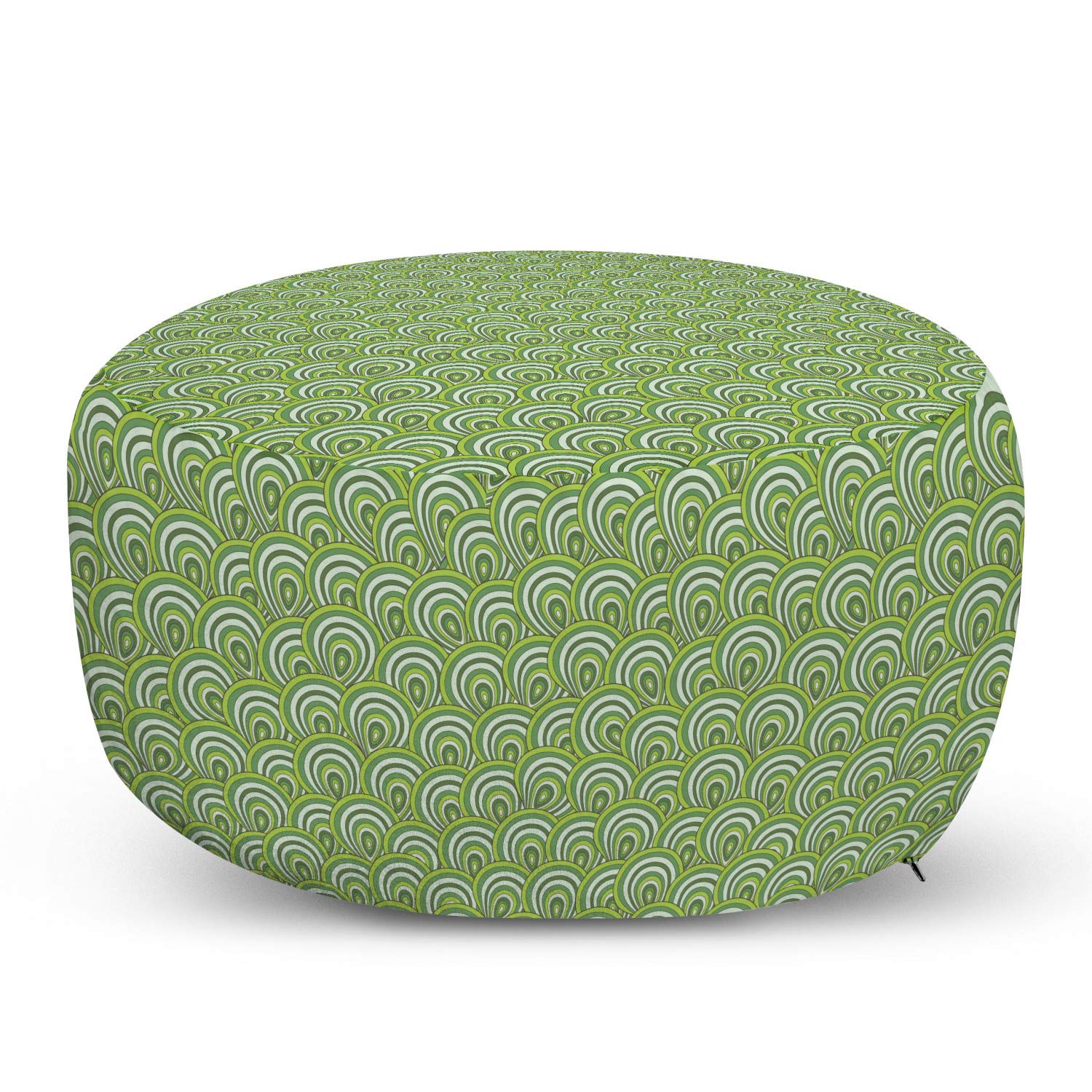 Ambesonne Peacock Feather Ottoman Pouf with Bullseye Circles Pattern - Green Shades Wildlife Foot Rest, Soft Decorative Pouffe with Removable Cover for Living Room & Bedroom - Apple Green & Fern Green - Perfect for Home Decor, Lounge Seating & Cozy Reading Nook