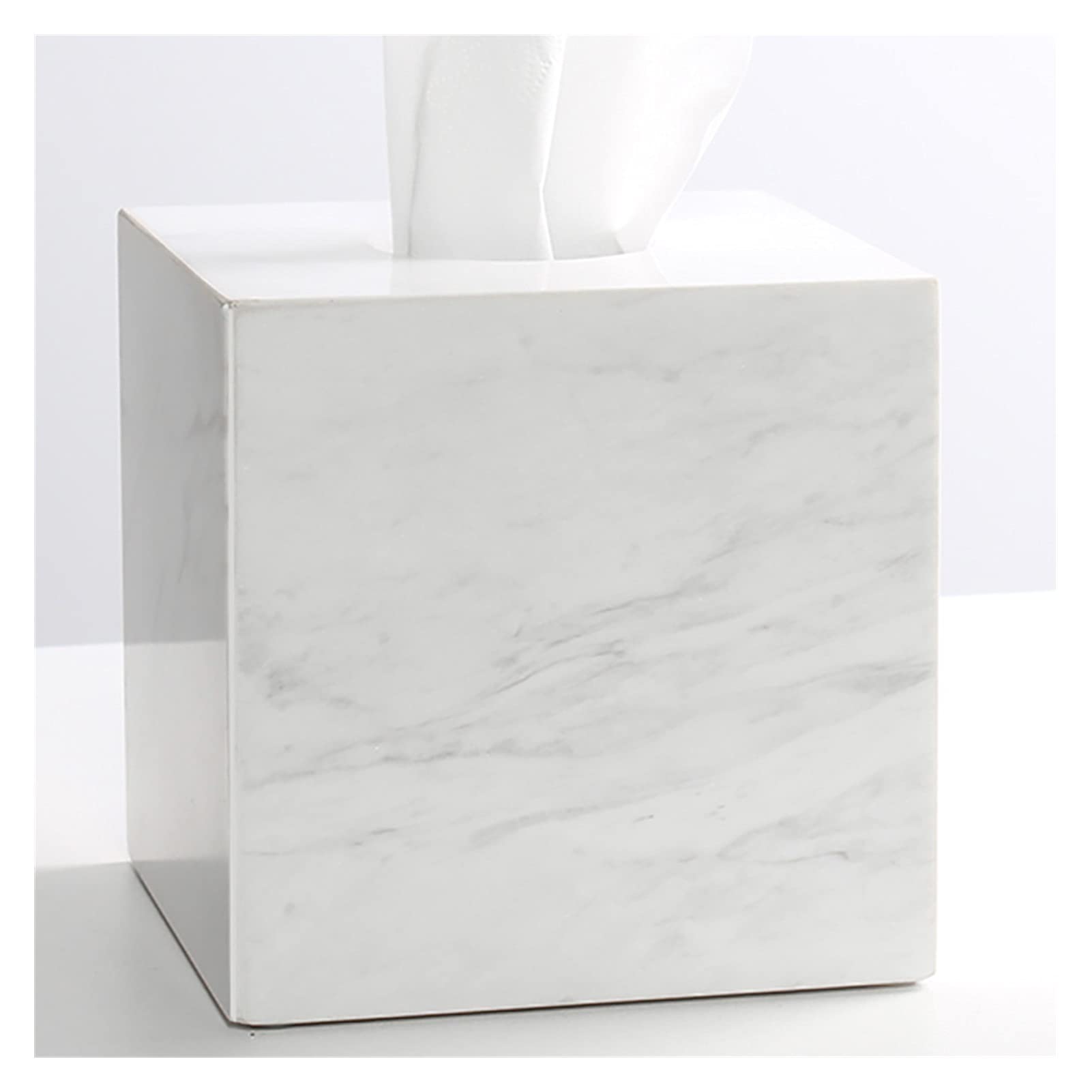 Marble Tissue Box Holder - White Square Cube Tissue Cover with Removable Bottom for Bathroom Vanity, Bedroom Dresser & Countertop Decor | Modern Home & Office Organization Accessory