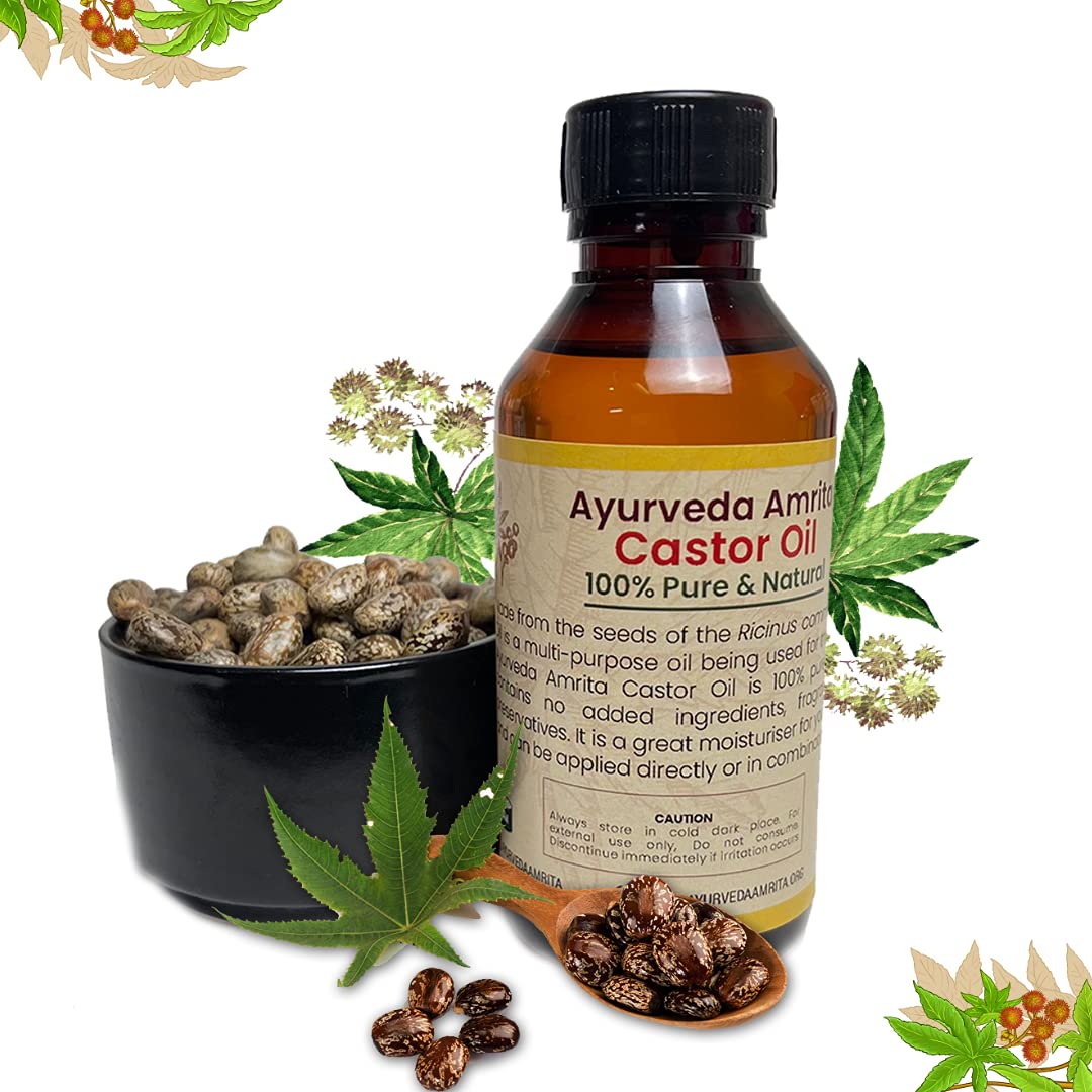 Pure & Natural Ayurveda Amrita Castor Oil for Hair Growth, Eyebrow & Beard Care - 100ml | Promotes Thicker Hair, Luscious Brows & Healthy Facial Hair | Perfect for Daily Hair & Skin Nourishment