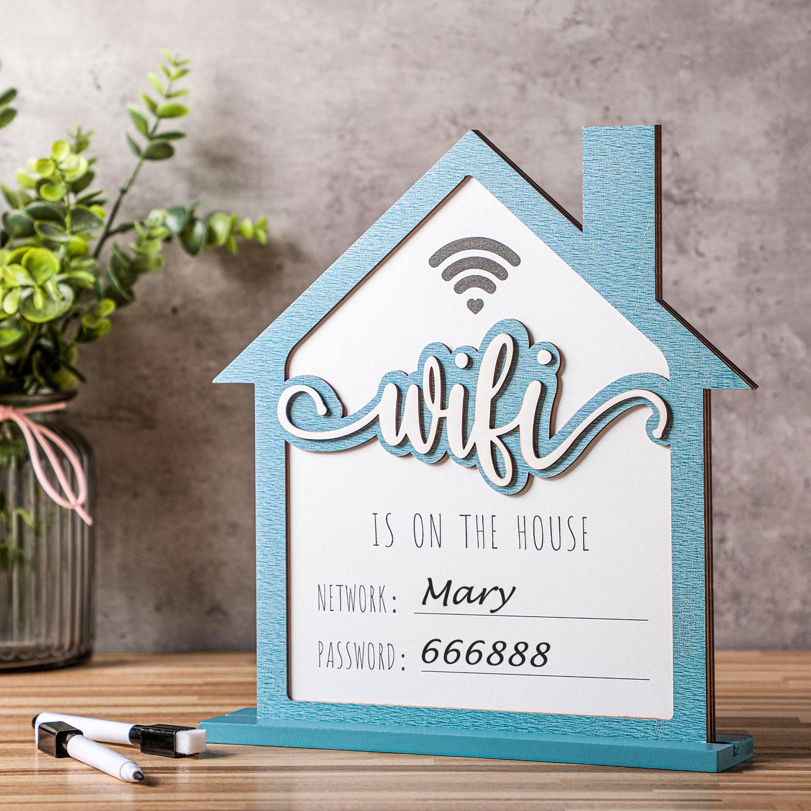 Farmhouse Wooden WiFi Password Sign with Erasable Board & Pen - Rustic Home & Office Decor for Easy Guest Access - Perfect for Coffee Shops, Restaurants, and Airbnb Rentals