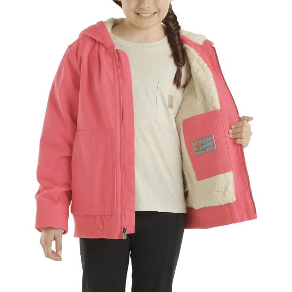 Carhartt Girls' Insulated Zip-Front Canvas Hooded Jacket - Warm Winter Coat for Outdoor Play & School Activities