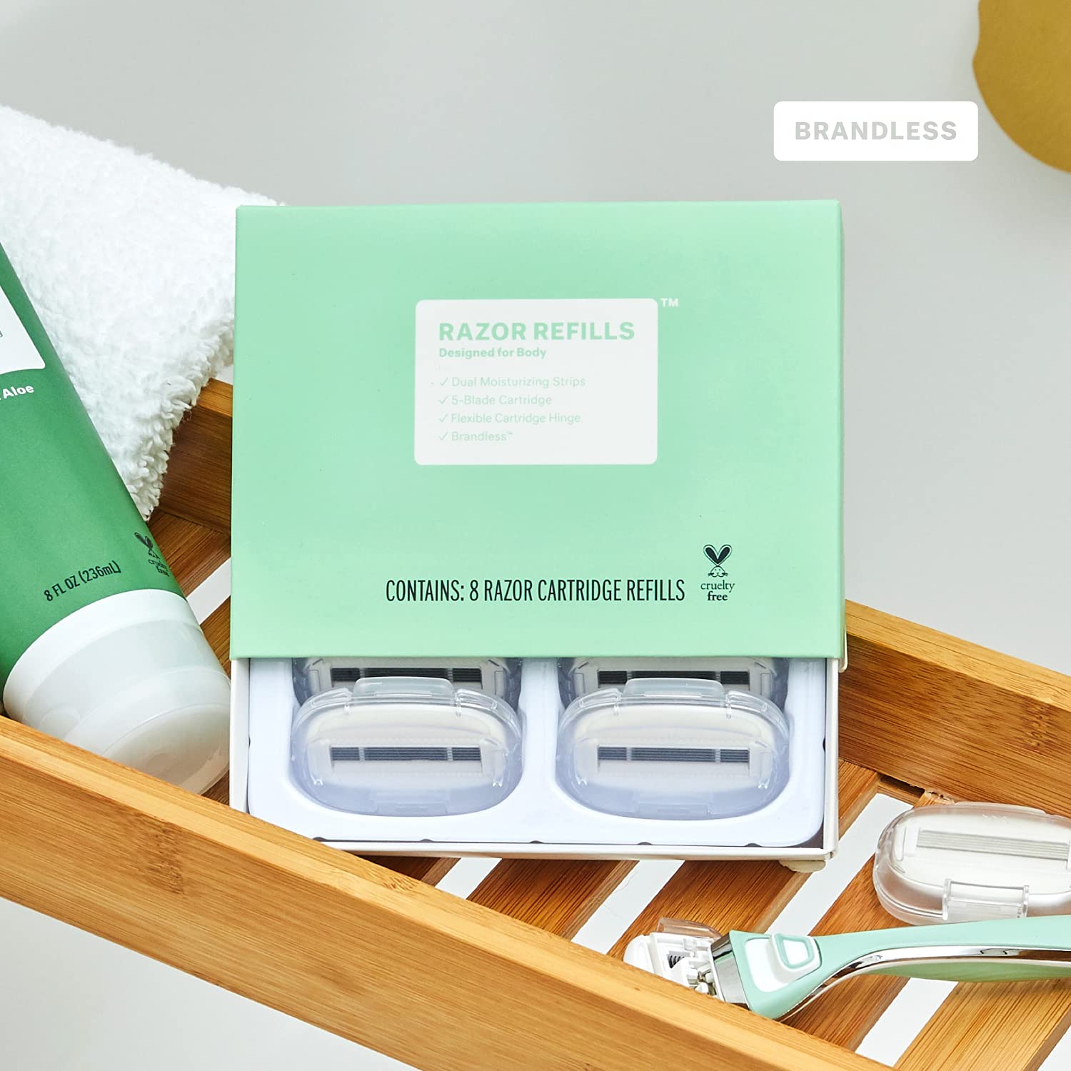 Brandless Razor Starter Kit & Refillable Blades for Women & Men - Smooth Body Shaving Essentials for Travel, Gym & Home Use
