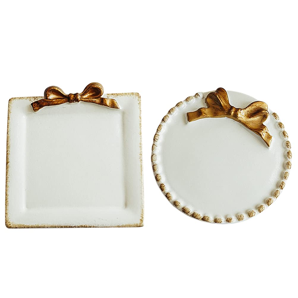 Bestoyard 2-Piece Decorative Tray Set - Elegant Bow-Knot Resin Storage Tray for Jewelry, Cosmetics, Rings, Bracelets, Earrings | Multi-Use Organizer for Bathroom, Vanity, Dresser & Kitchen Counter | Perfect for Fruit Display, Towel Storage & Photo Props (White)